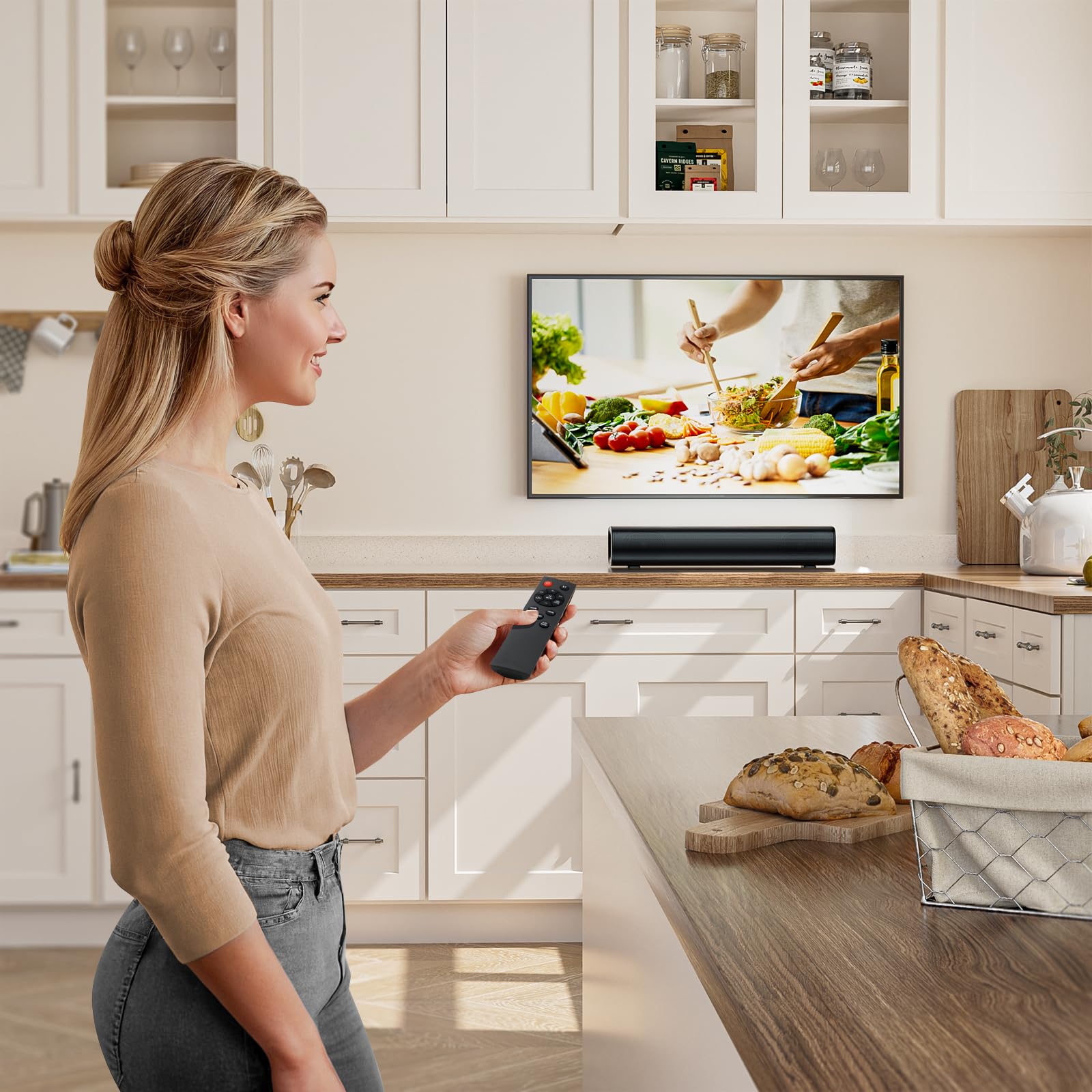 Saiyin 2.0-Kanal Soundbar für TV Geräte, 14.2 Zoll kompakte TV-Soundbar, 40 W Lautsprecher für Fernseher mit Optischer/AUX/Bluetooth-Verbindung, 3 EQ-Effekte für TV/PC/Projektor