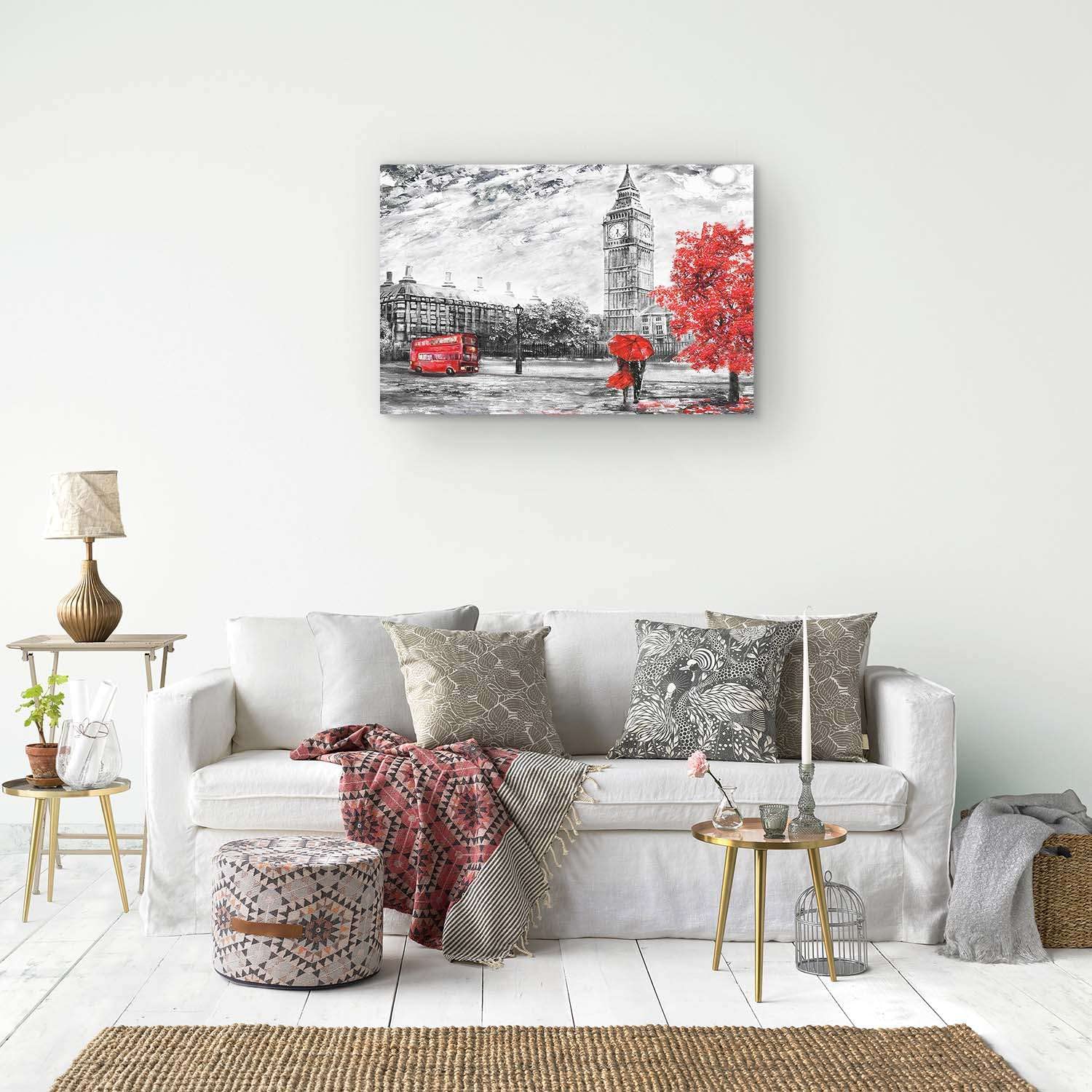 Startonight Canvas Wall Art Abstract Rainy Day In London Big Ben Painting Framed 24 X 36 Nbsp