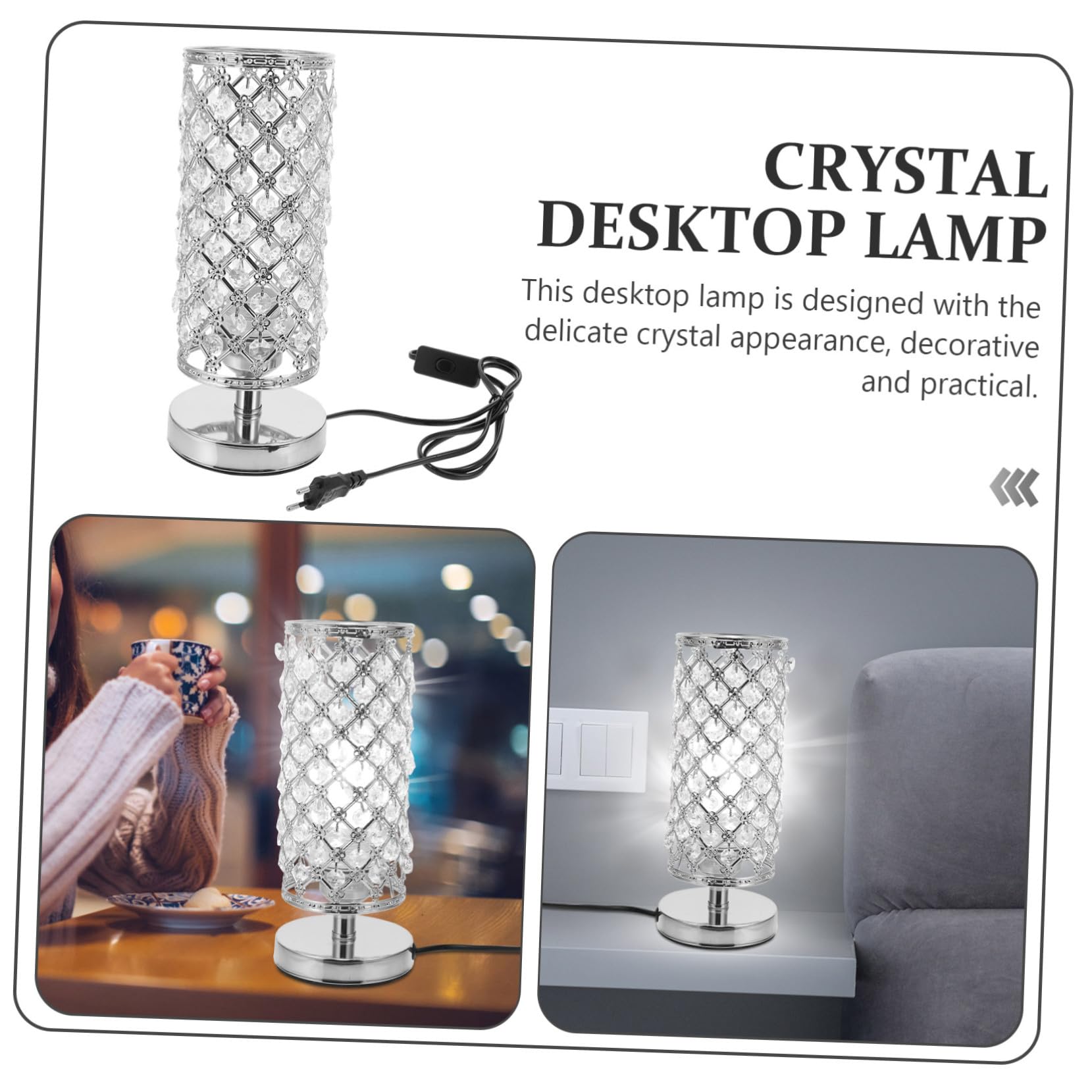 DOITOOL Lámpara de Mesa Decorativa de Cristal Plata Iluminación para Bares y Hogares, Diseño Exquisito y Ambiente Romántico