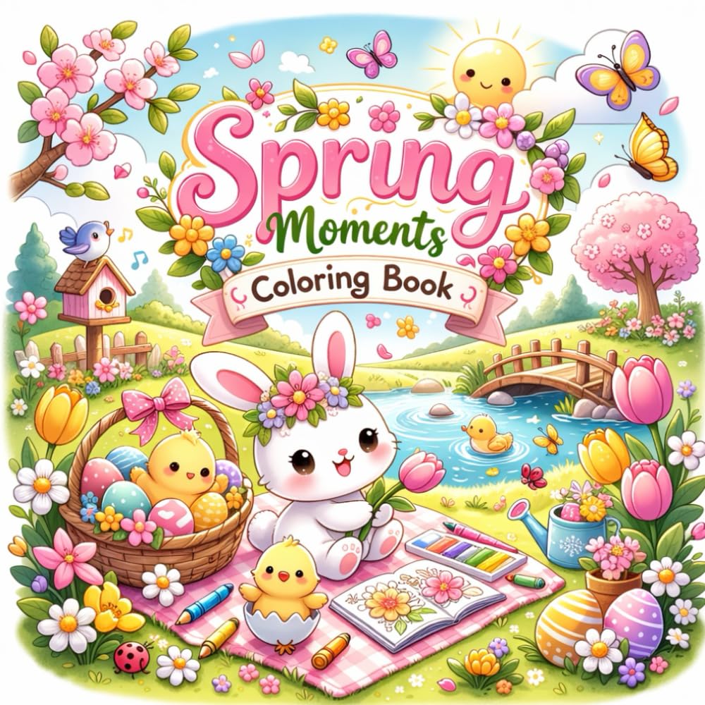 Spring Moments Coloring Book: Cute Easter Bunnies, Baby Animals and Spring Scenes – Fun and Relaxing Coloring Pages for Toddlers and Children Ages 3–8