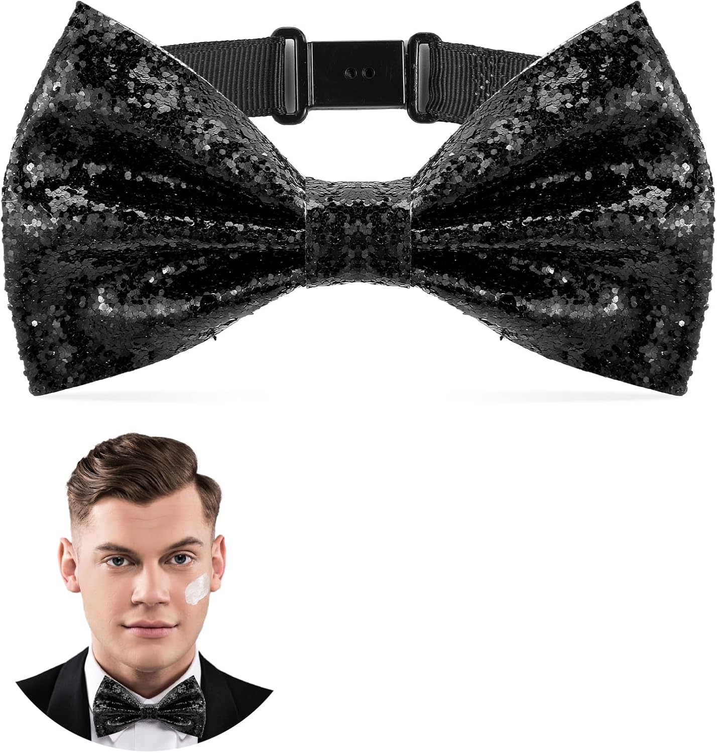 Yuanchu Black Sequin Bow Tie, Bow Ties for Men Bowtie Pre-Tied Adjustable Length Glitter Black Tie Shiny for Party Banquet Wedding Banquet Carnival Dress