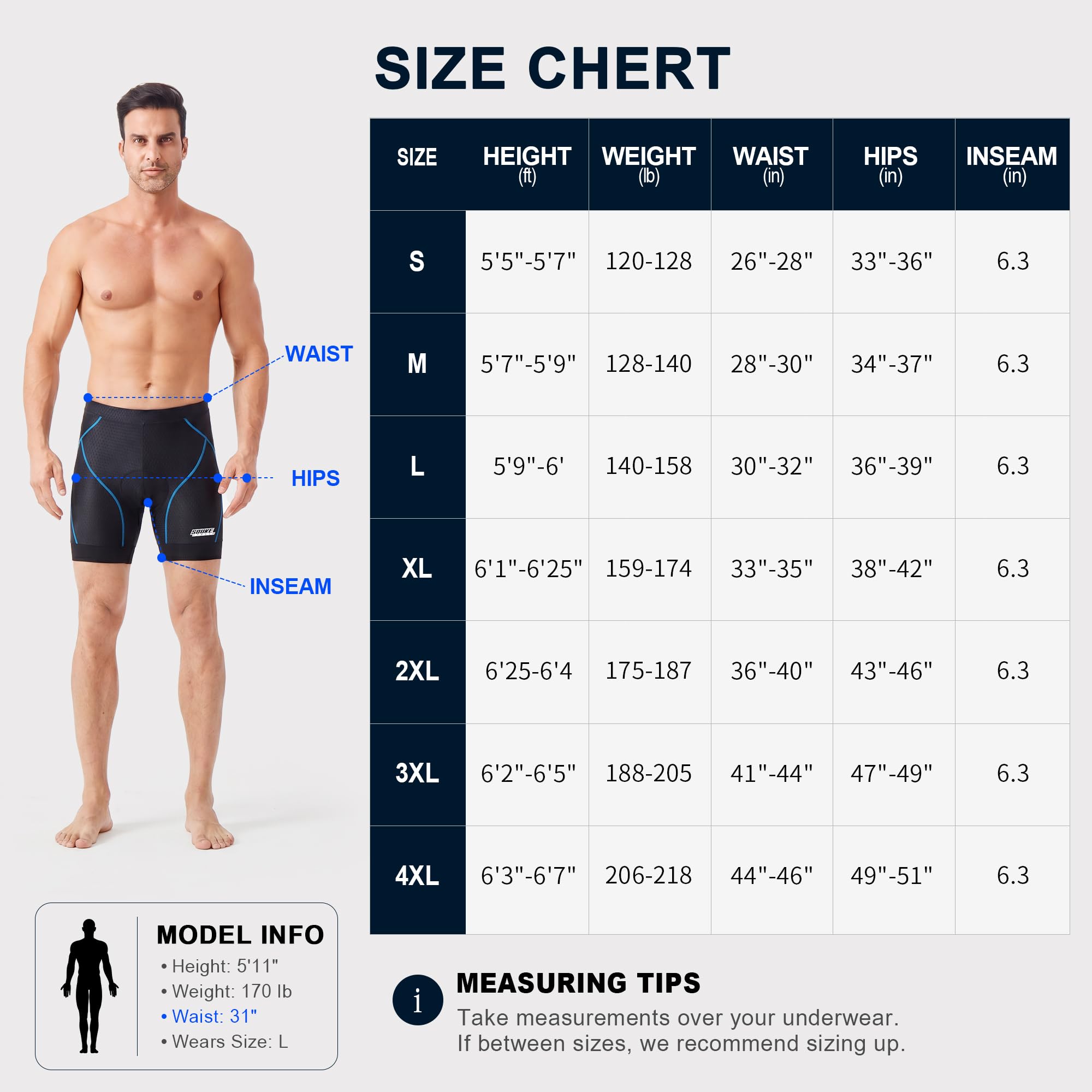 Souke Sports Herren Radunterhose 4D Gepolstert Fahrrad MTB Liner Shorts mit Anti-Rutsch-Beingriffe