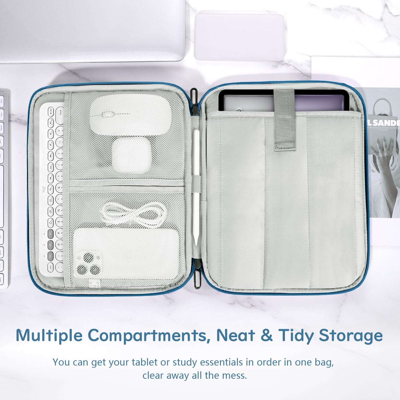 Dadanism 13 Pollici Tablet Custodia Borsa Portatile per iPad Pro 13" M4 2024, iPad Air 13" 2024, i Pad Pro 12,9" 6a/5a/4a/3a Gen, Galaxy Tab S10+ Plus/S9 FE+/S9+ Plus 12,4", Tab P12 12,7", Blu Pavone