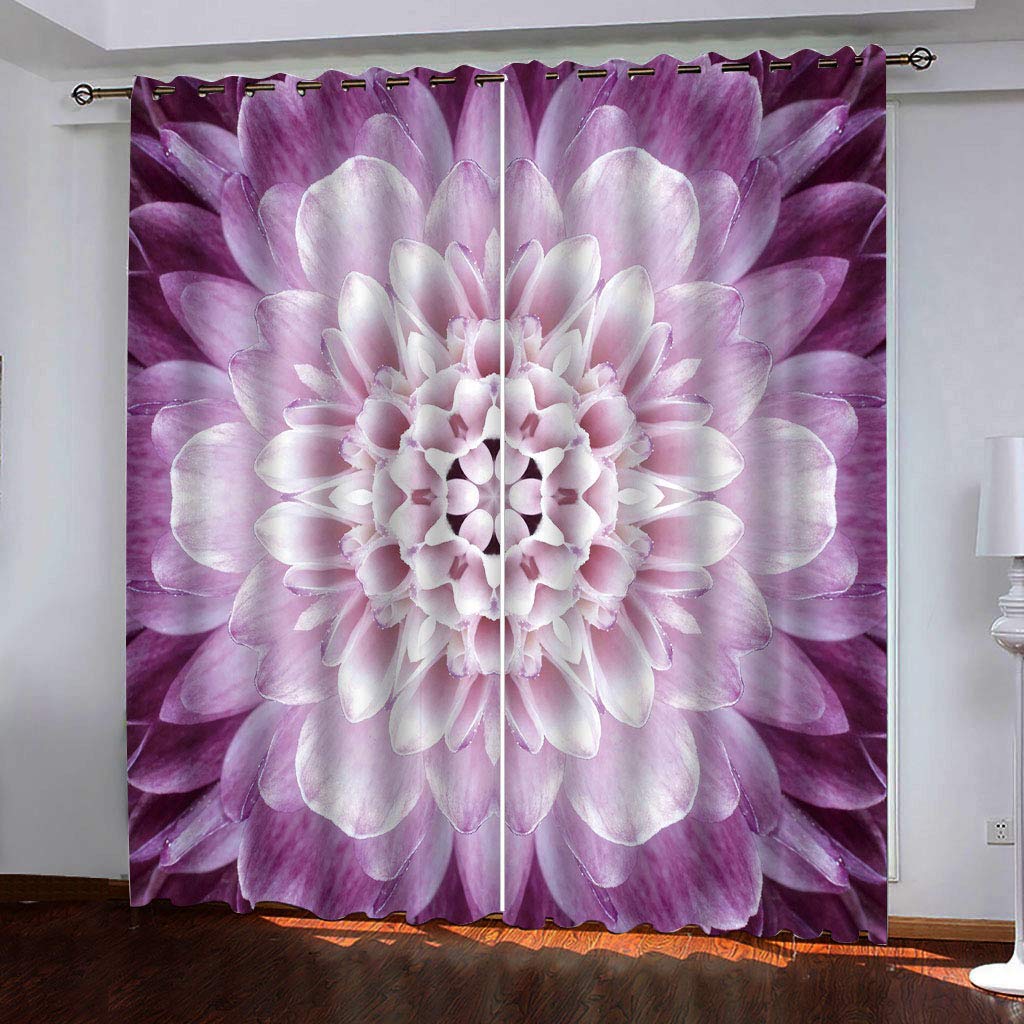Rideau salon occultant fleur violette | Lot de 2 pièces 140x280 cm