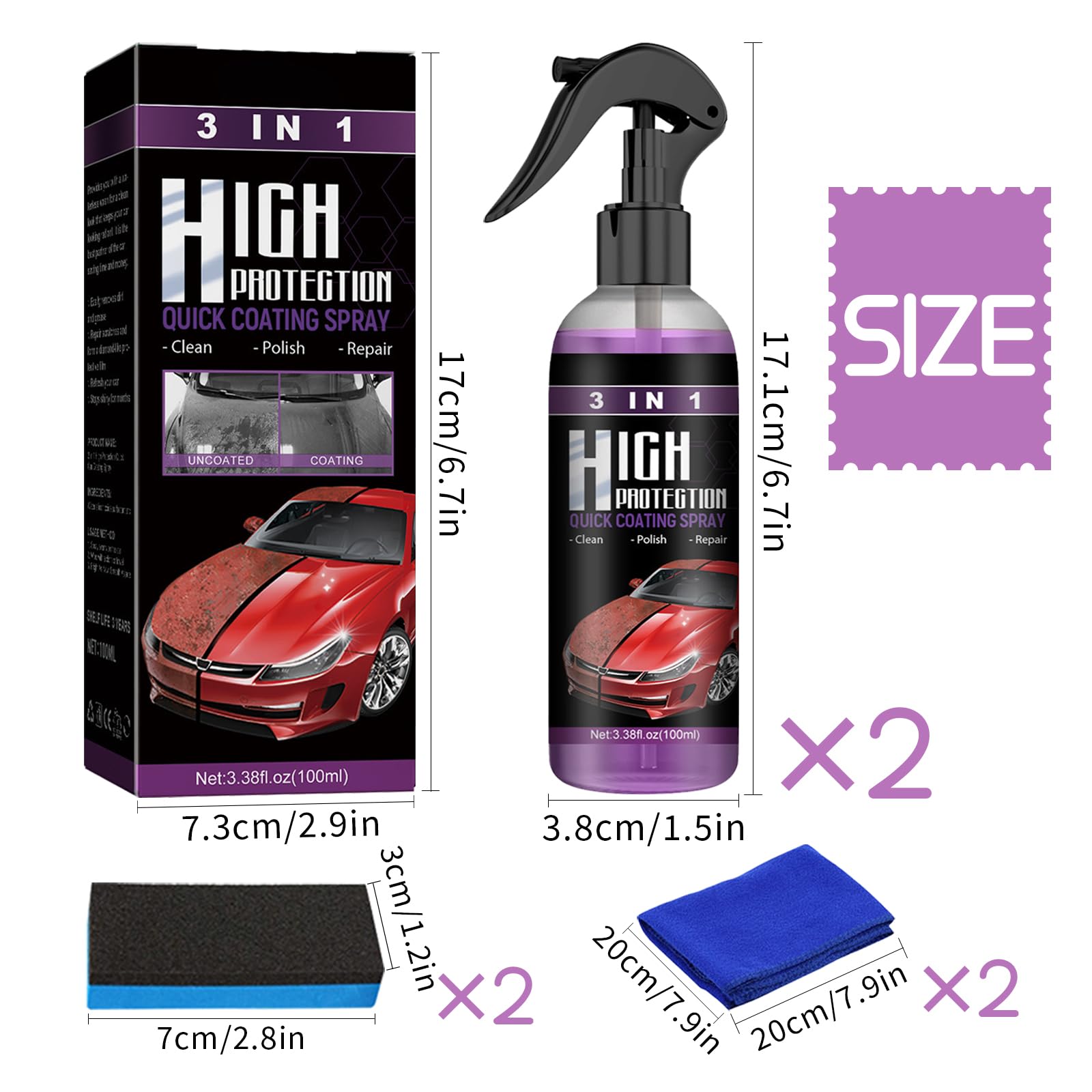 2 sztuki lakieru samochodowego do usuwania zadrapań, 3 w 1 High Protection Spray Coating, Nano Ceramic Coating Naprawa, Nanotechnologia, renowacja karoserii, usuwanie zadrapań (2 sztuki)