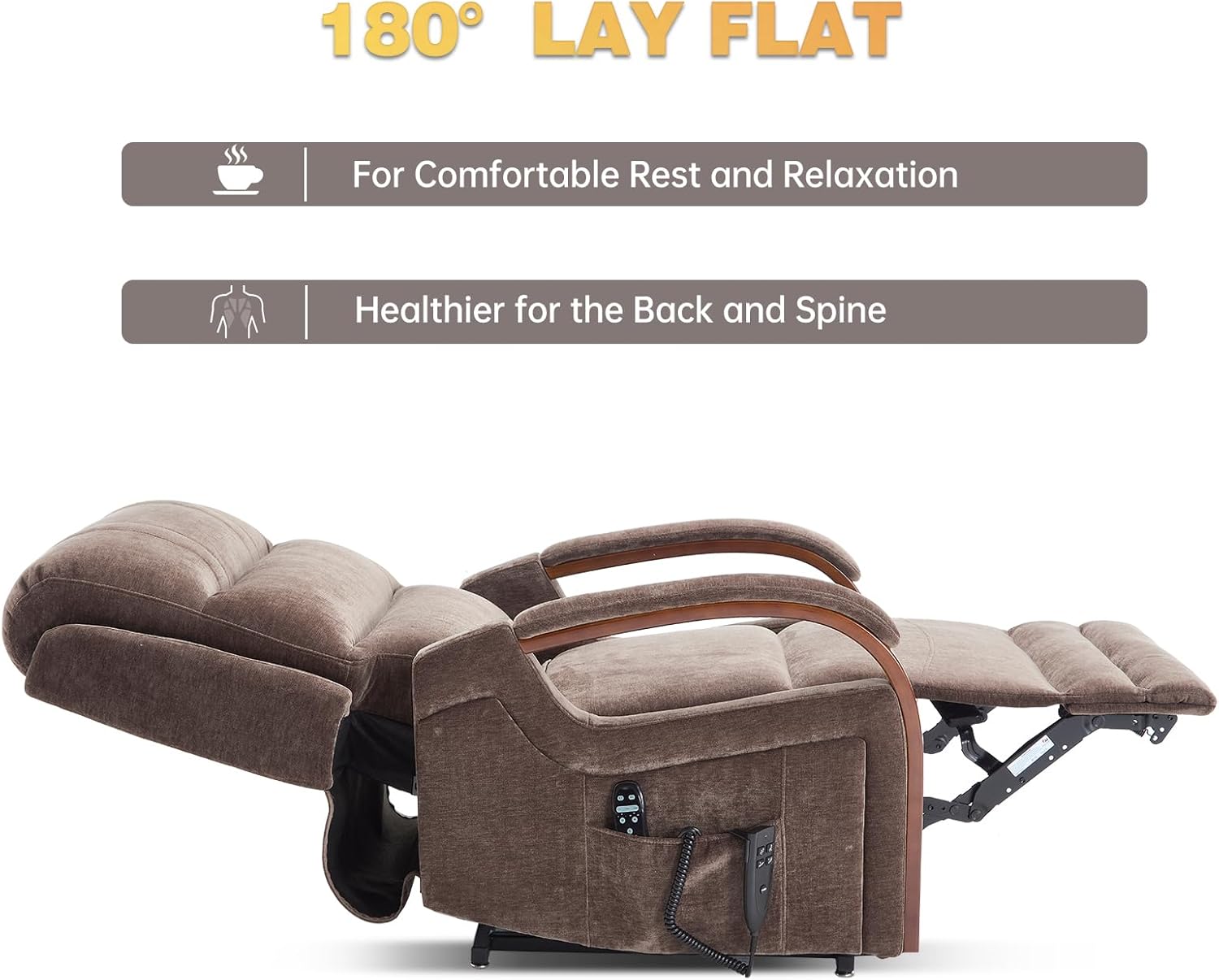 Trustyue Dual Motor Power Lift Recliner Chair, Lift Chair with Massage and Heat for Elderly, Lay Flat Recliner, Standing Assistance, Infinite Position Reclining, Living Room Chair, Chenille, Brown