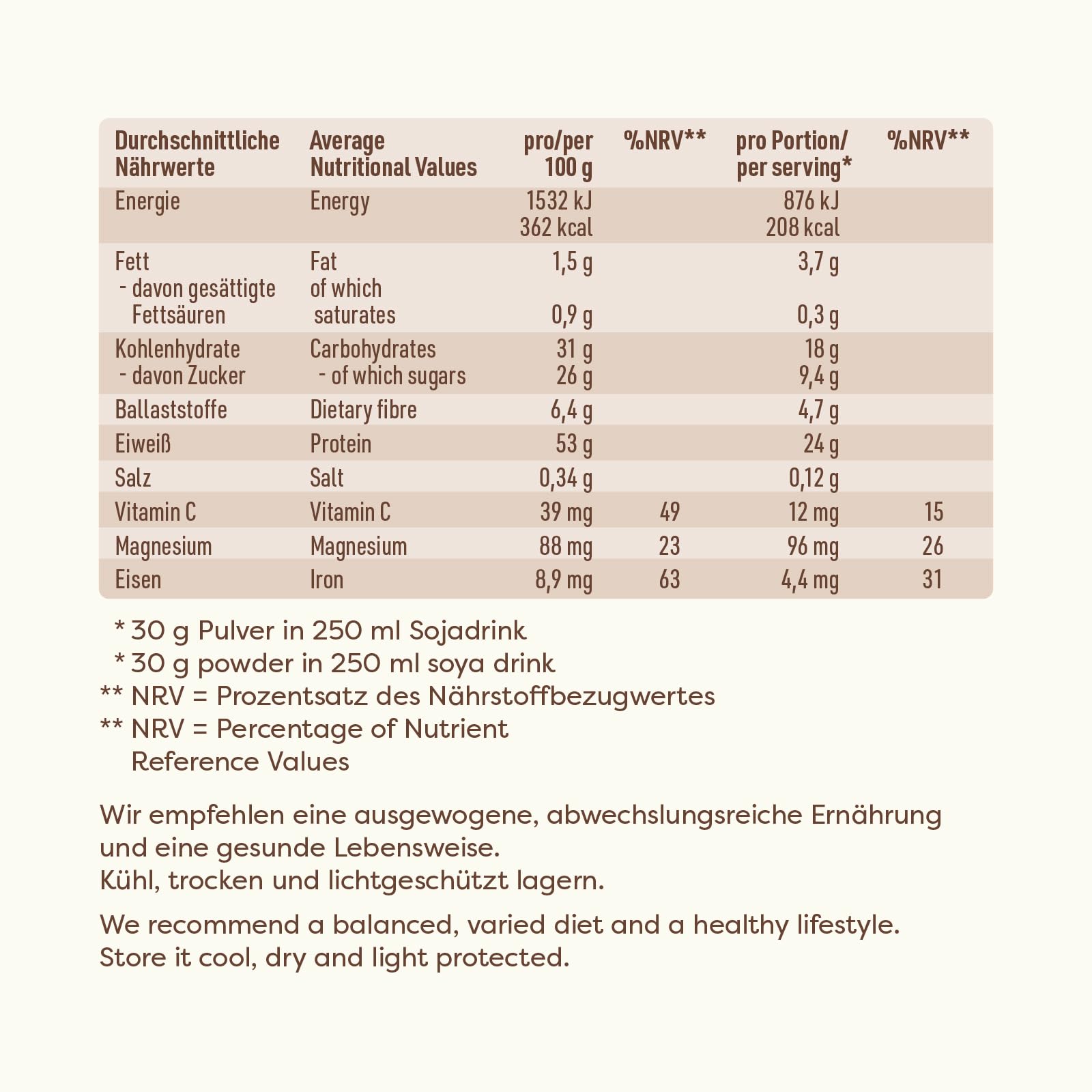 SEDVITAL Bio Protein Pulver vegan - mit Vitamin C, Magnesium und Eisen, laktose- & glutenfrei, Ballaststoffquelle, Schoko Geschmack für Immunsystem und Energie 360 g