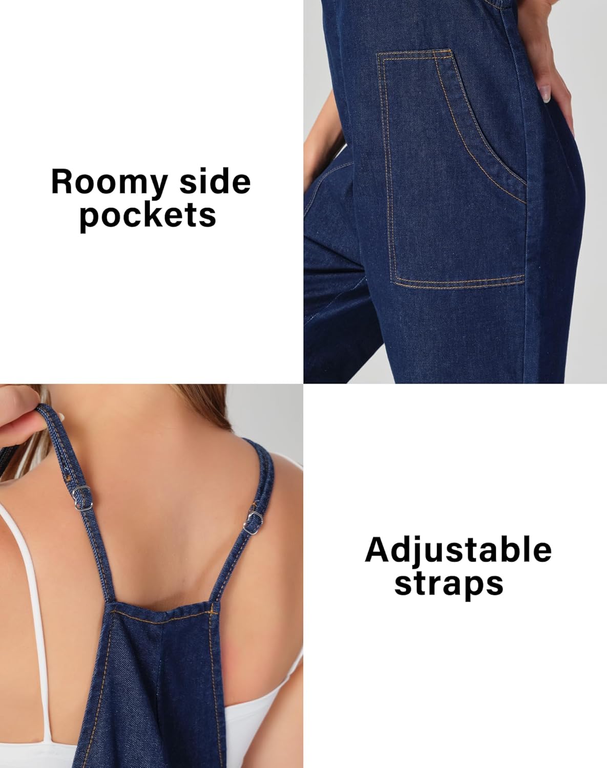 roswear Women's Denim Overalls Thin Sleeveless Jumpsuits with Adjustable Strap Cuffed Hem - Image 6