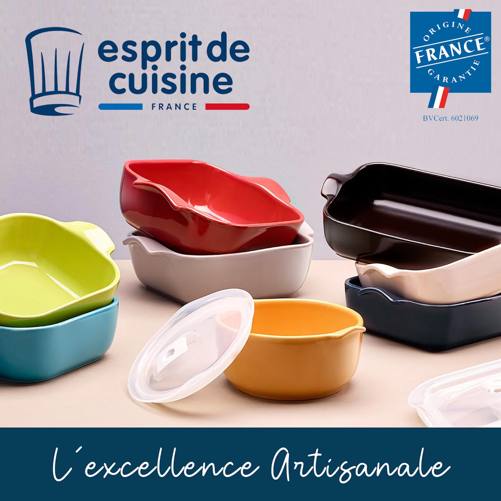 ESPRIT DE CUISINE - Moule À Cake Rectangulaire En Céramique - Poignées ergonomiques - Émail Résistant Aux Rayures - Démoulage & Lavage Facile - Made in France - 0,8L - 25x12x6cm Extérieur - Brique