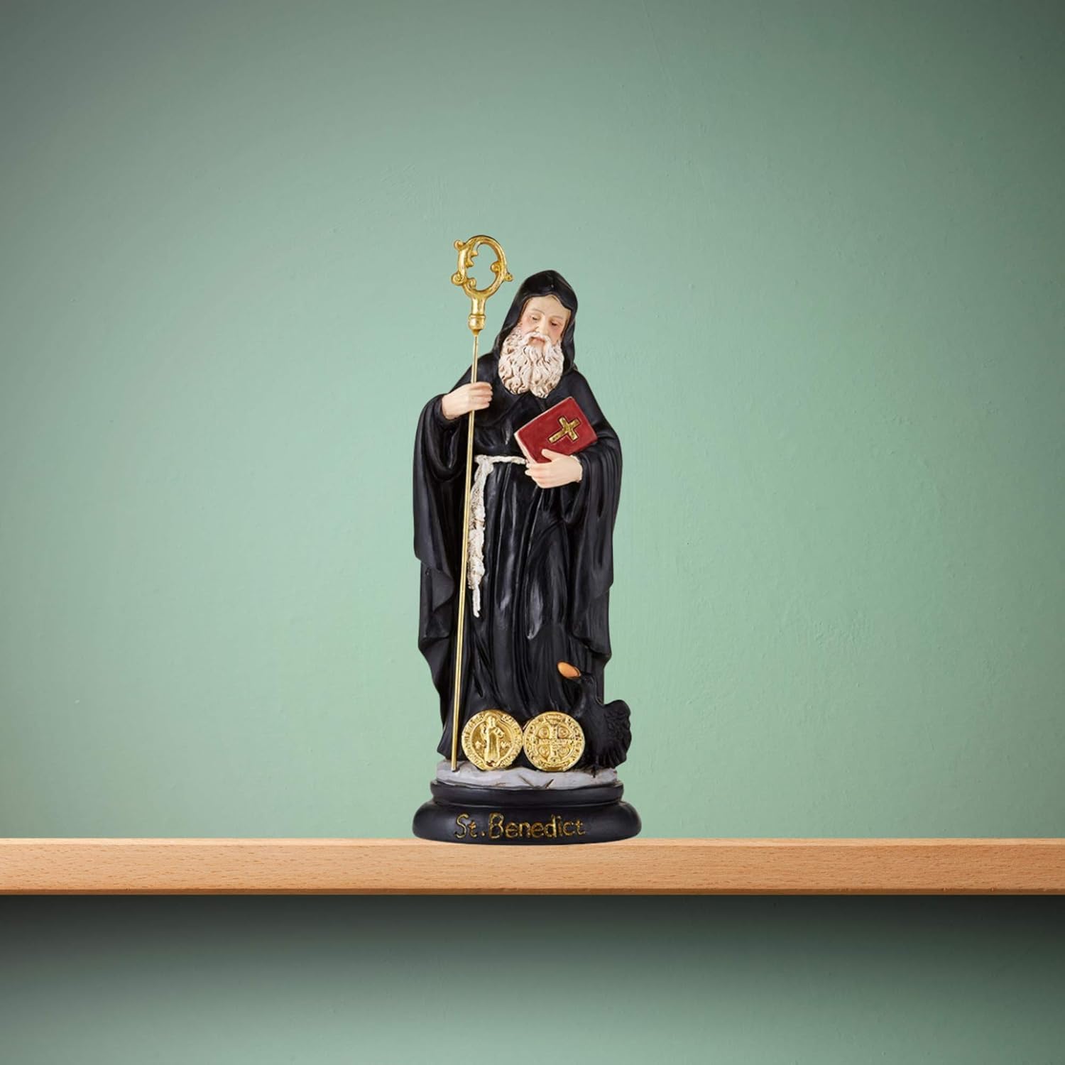Christian Brands St. Benedict Statue for Home Decor, Shelf and Mantle Decoration, Saint Figurine Holding Bible and Crozier, Religious Gift 8 Inches - Image 3