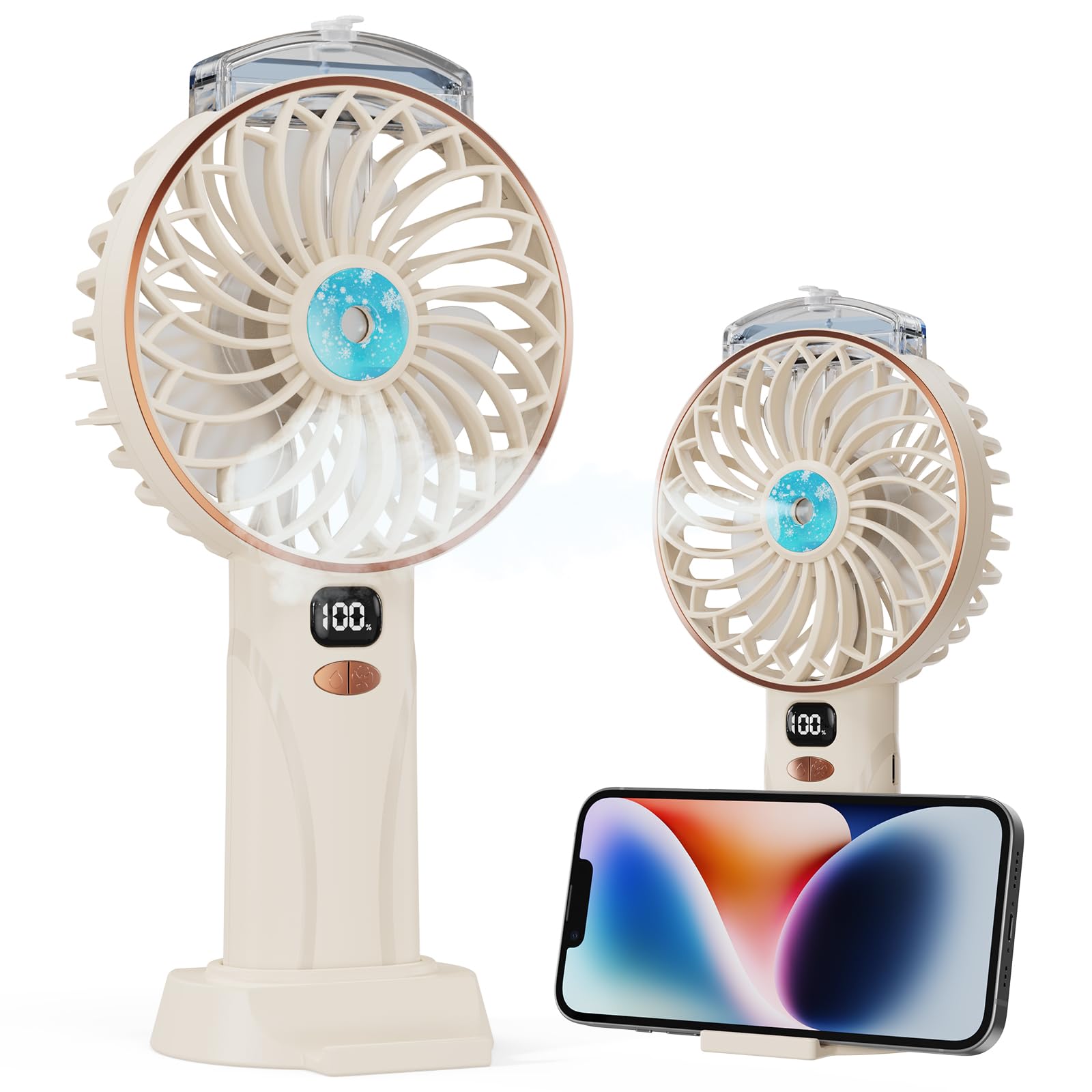 Fitabok Handventilator – Kleiner SprüH Tragbarer Mini Ventilatormit 25 Ml, USB-C Wiederaufladbarer Taschenventilator Mit 5 Geschwindigkeiten, Led Anzeige, 4000 mAh Akku, FüR BüRo, Outdoor, Reisen