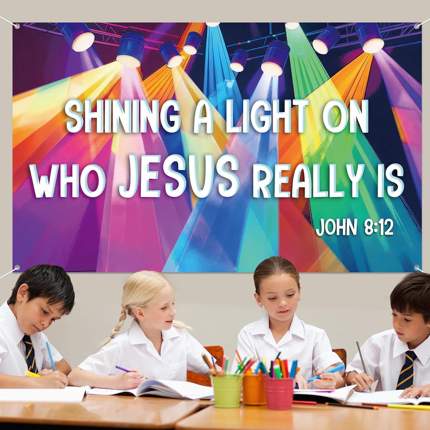 2026 Vacation Bible School Backdrop Light Flashing Station Photography Backdrop Christian Religious Bible Verse Hanging Banner Photo Booth Prop Neon Stage Background for Vacation Bible School Church Classroom Decor