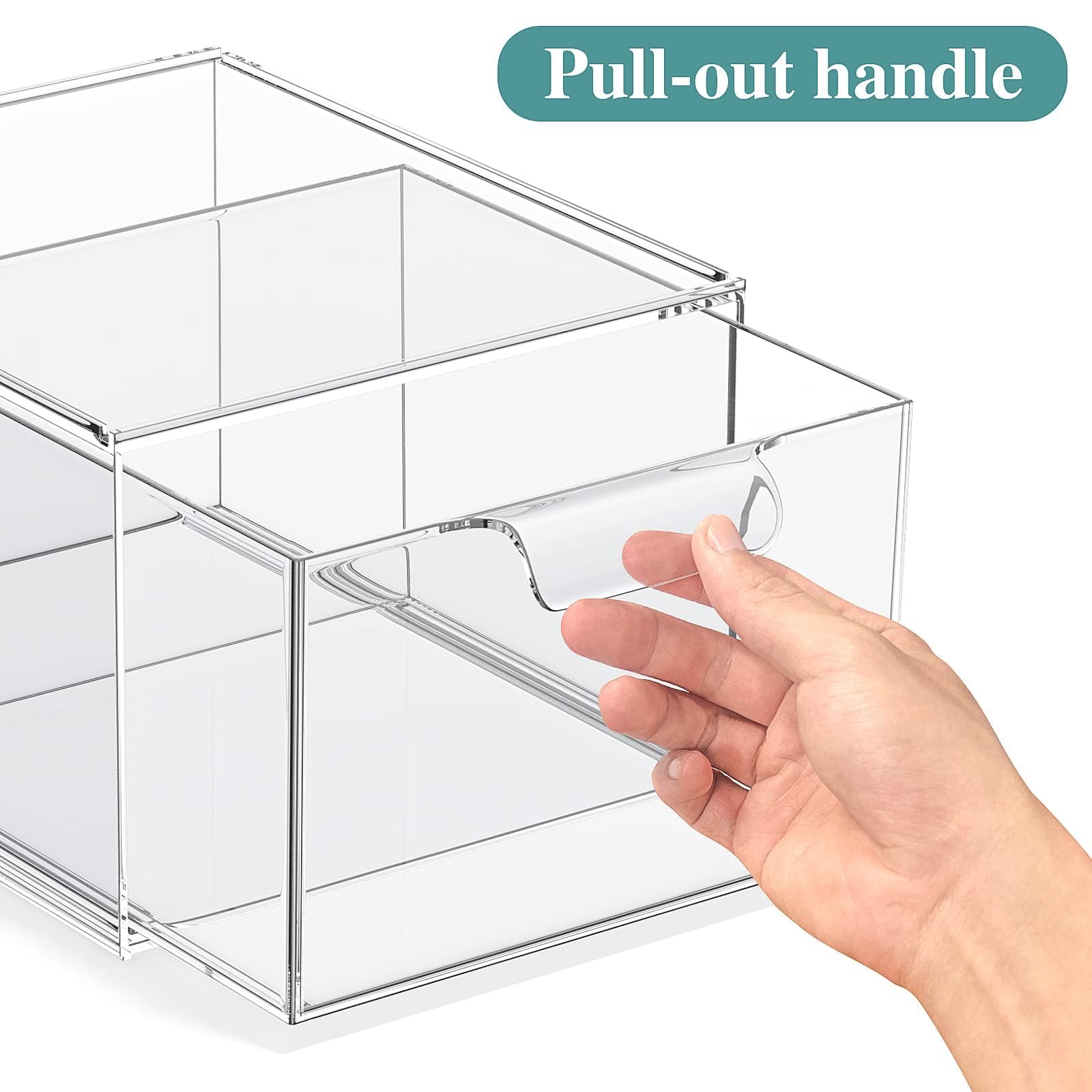 SpaceHacks Lot de 6 organiseurs de maquillage empilables et de rangement, organiseurs en acrylique, tiroir de rangement en plastique transparent avec poignées coulissantes pour coiffeuse, sous-évier,