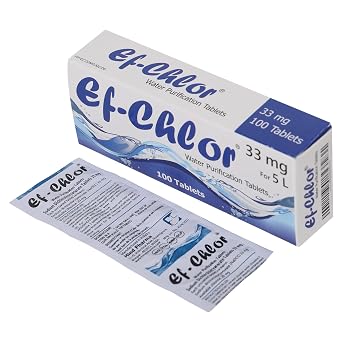 Ef-Chlor 33mg Water Purification Tablets - Pack of 100 | 1 Tablet Purifies 5 Liters of Water | Effective and Convenient Water Treatment Solution