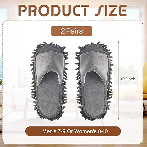 Vista 2 de Jecery 2 pares de pantuflas de limpieza de microfibra para limpieza de pisos, zapatos de mopa para hombres y mujeres, lavables, unisex, suministros