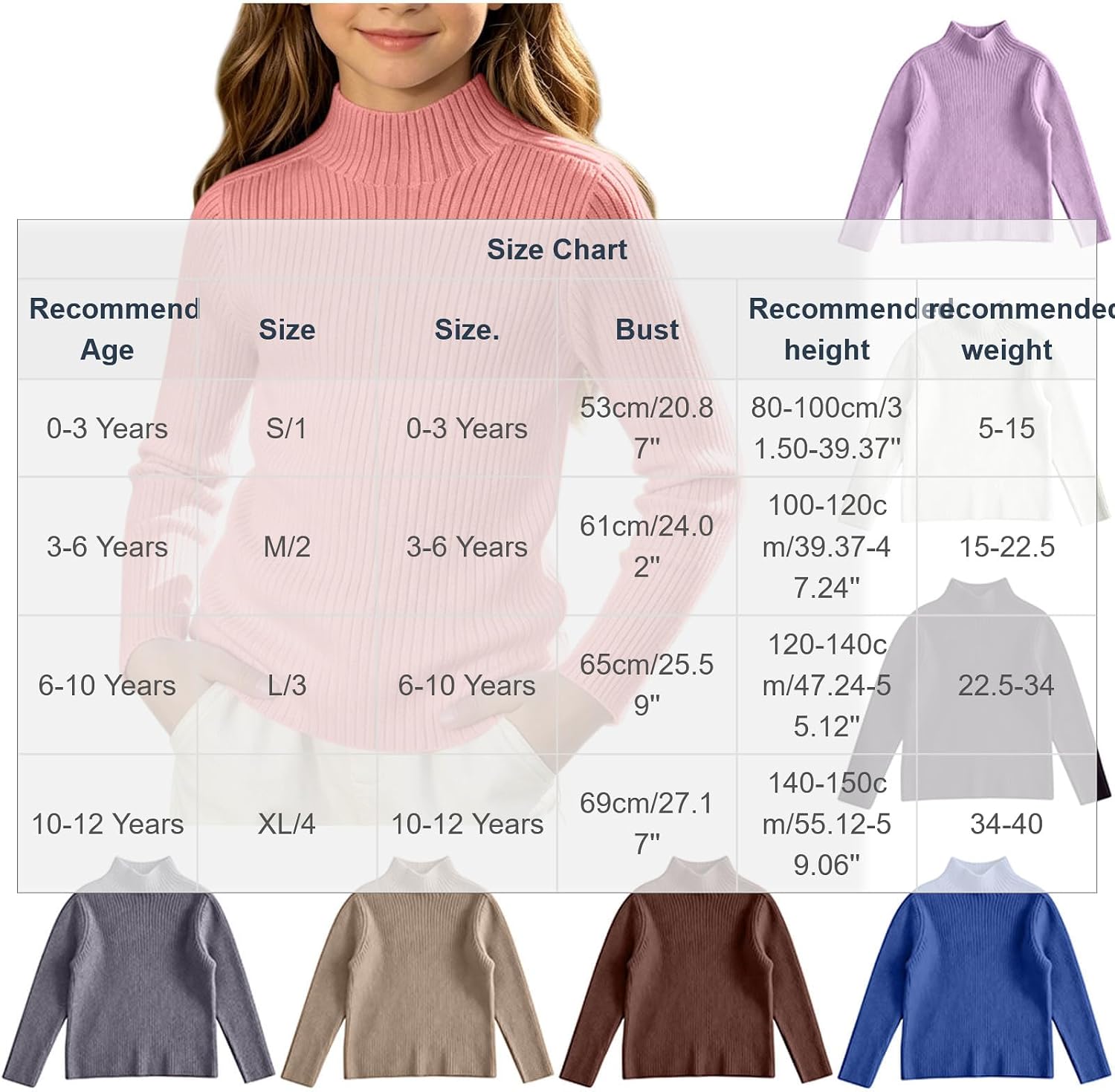 Girls Mock Neck Sweater Rib Knit Long Sleeve for School | Soft Rib Knit Fabric With Stretch Fit And Clean Hem For Classroom Layering Family Outings And Cool Weather Wear