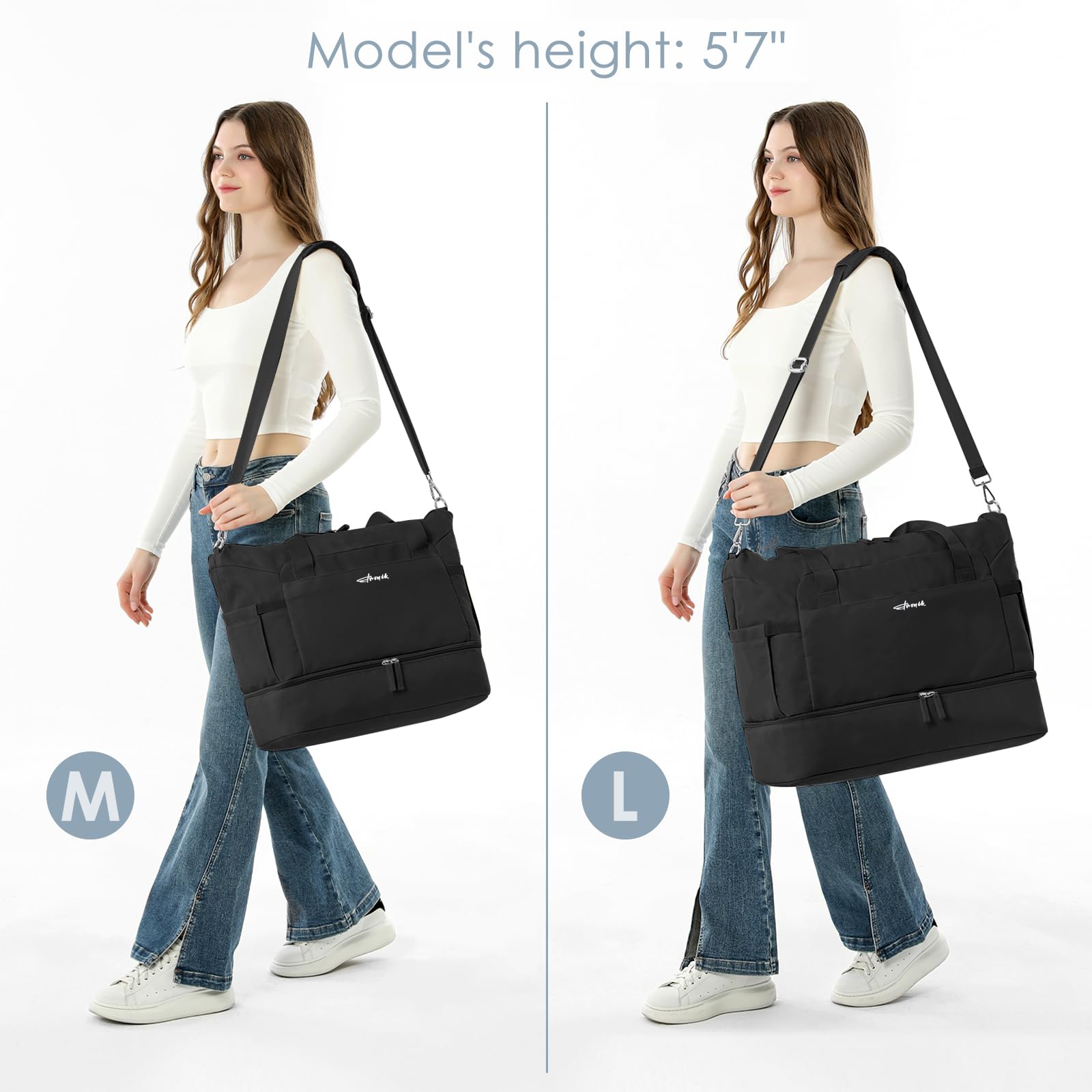 Gym Bag for Women, 45L Carry On Travel Duffel Bag with Shoes Compartment view 3