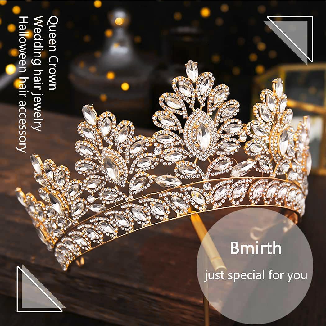 Baroque Crown and Tiara Gold Crystal Pearl Bride Wedding Queen Crowns Decorative Princess Tiaras Rhinestone Hair Accessories for Women(L) - Image 4