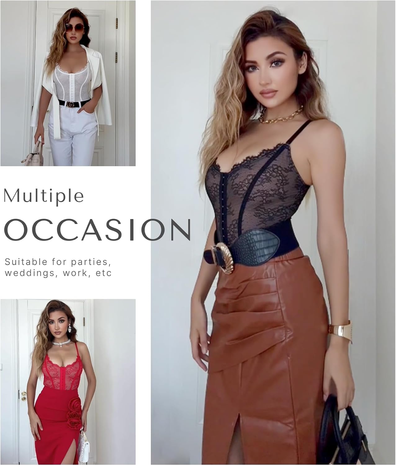 SHAPELLX Lace Bodysuit for Women Tummy Control Shapewear Backless Body Suits One Piece Body Shaper Thongs - Image 2