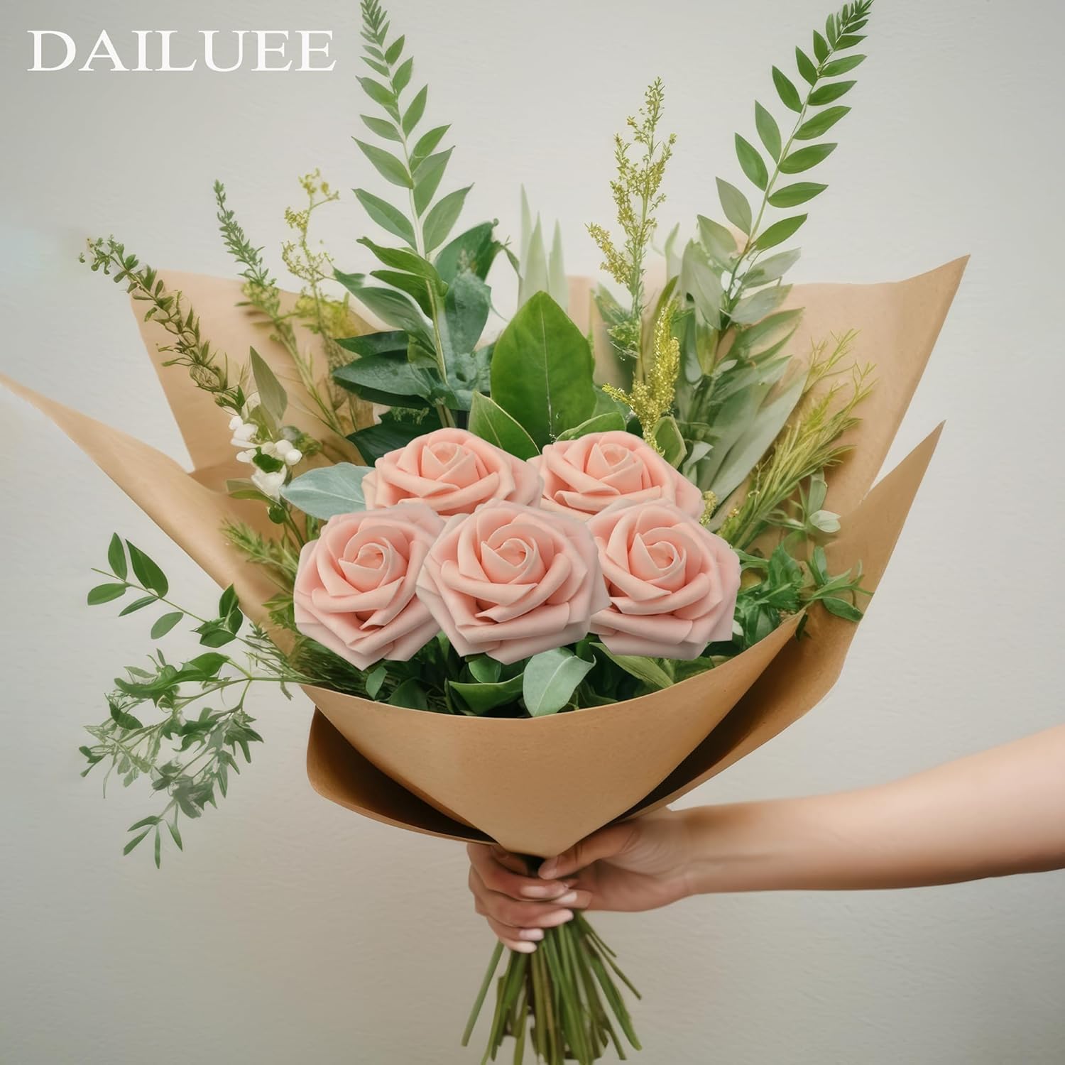 Artificial Roses Flowers 16Pcs Real Touch Roses with Stem Foam Fake Roses for DIY Wedding Bouquets Centerpieces Arrangement Party Baby Shower Home Decorations (Pink Champagne) - Image 4