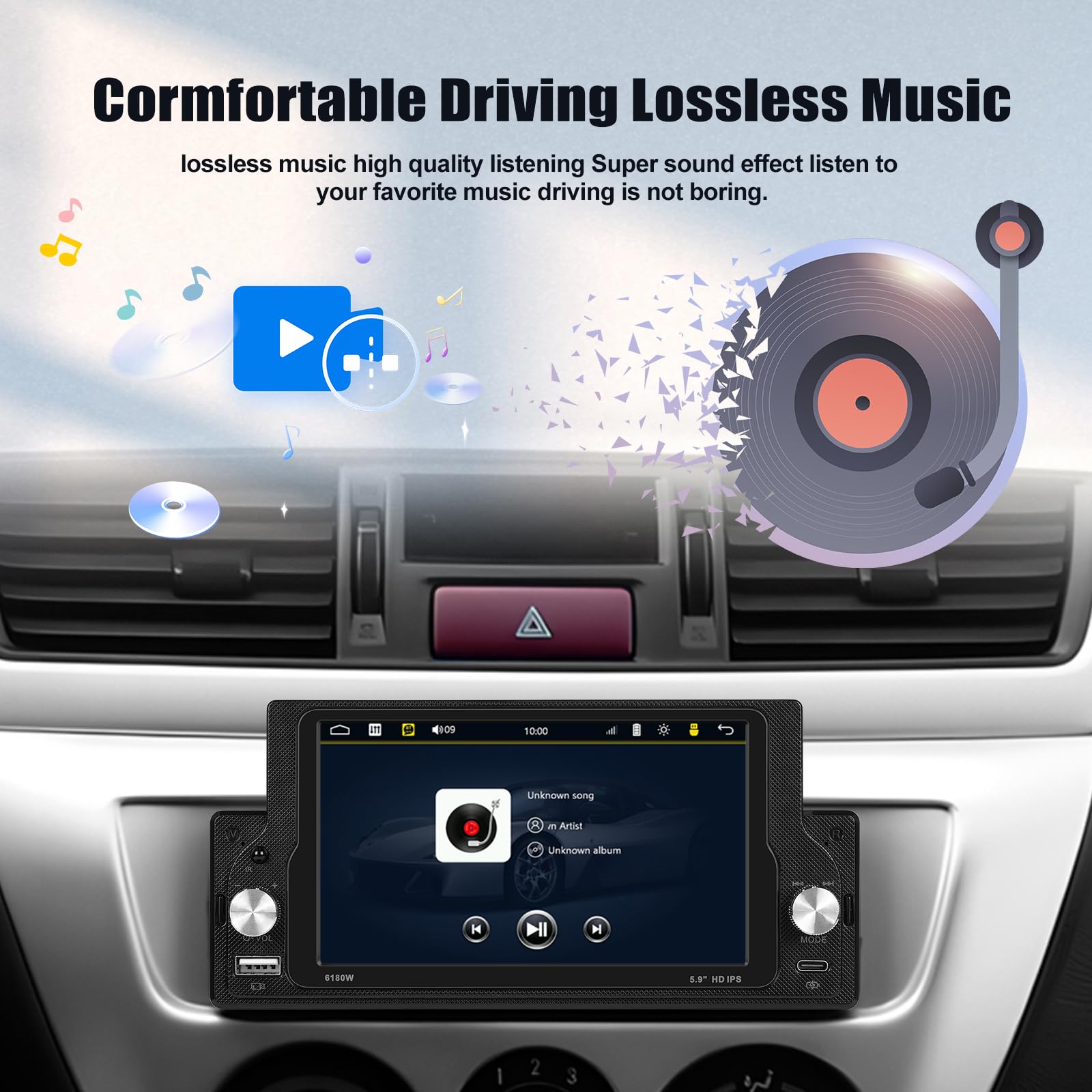 CAMECHO AUTORADIO 1 Din Wireless Carplay Android Auto Bluetooth