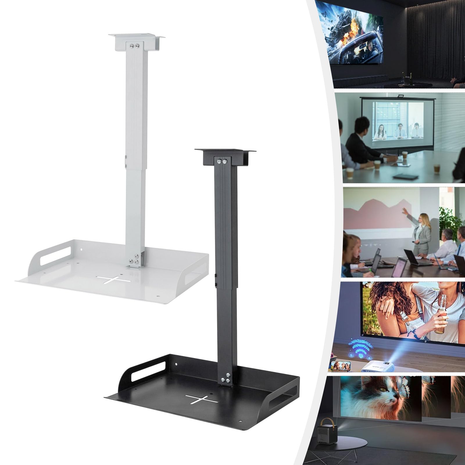 Supporto per proiettore regolabile in altezza, 34 – 56 cm, per proiettore da soffitto, portata: 14 kg, bianco/nero (nero)