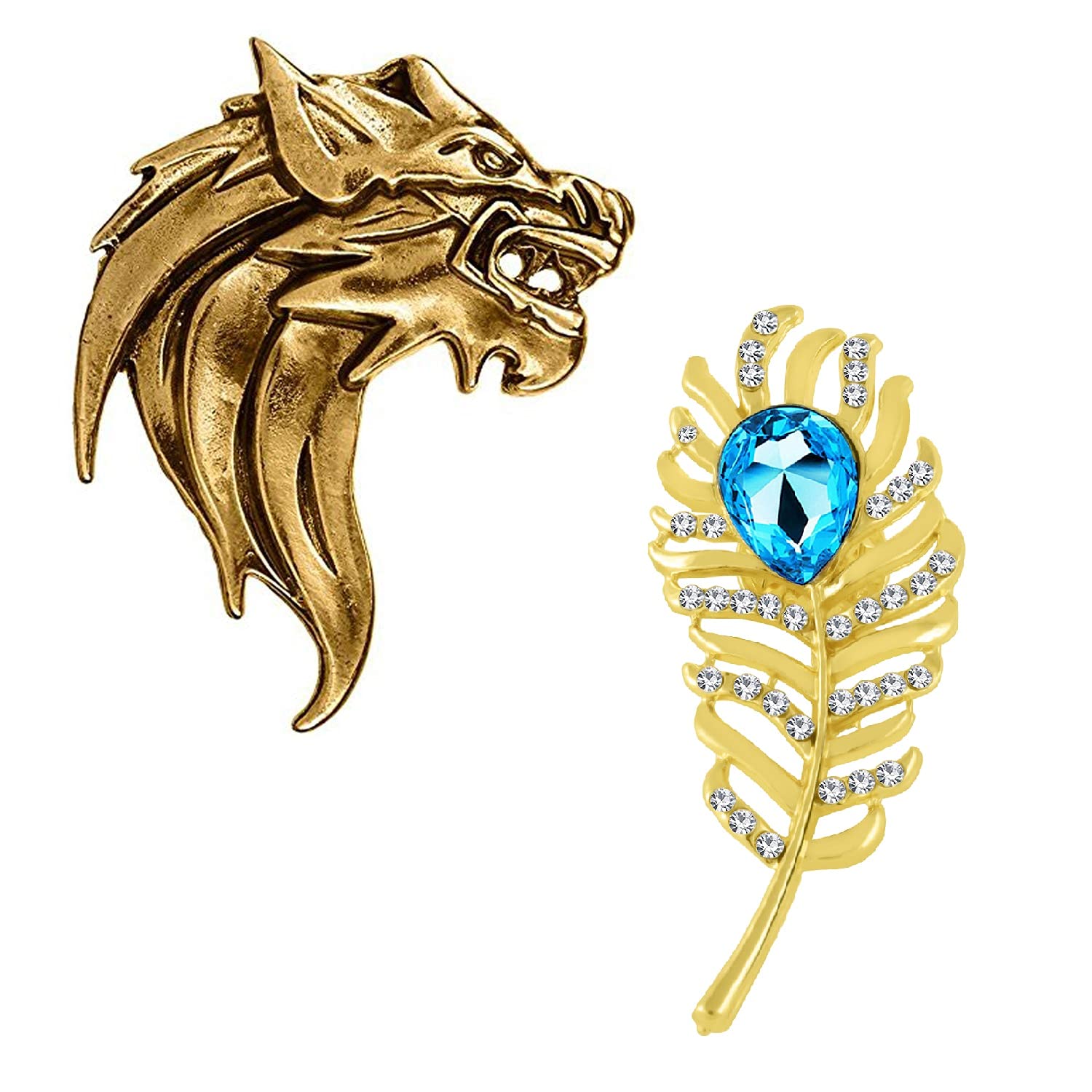 Fashion Jewellery Combo Of Roaring Lion And Peacock Feather Inspired Designer Wedding Lapel Pin Brooch For Boys And Men CO1000215-image-30