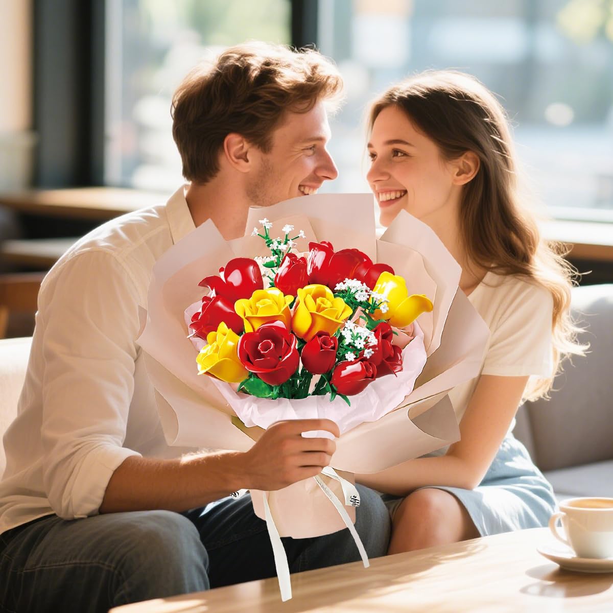 HOGOKIDS Flowers Bouquet Building Set with Lights - 16 Roses Bouquet Botanical Building Blocks Artificial Red Roses Flower for Home Decor Birthday Valentines Gifts for Adults Girl - 387PCS (Yellow) - Image 9