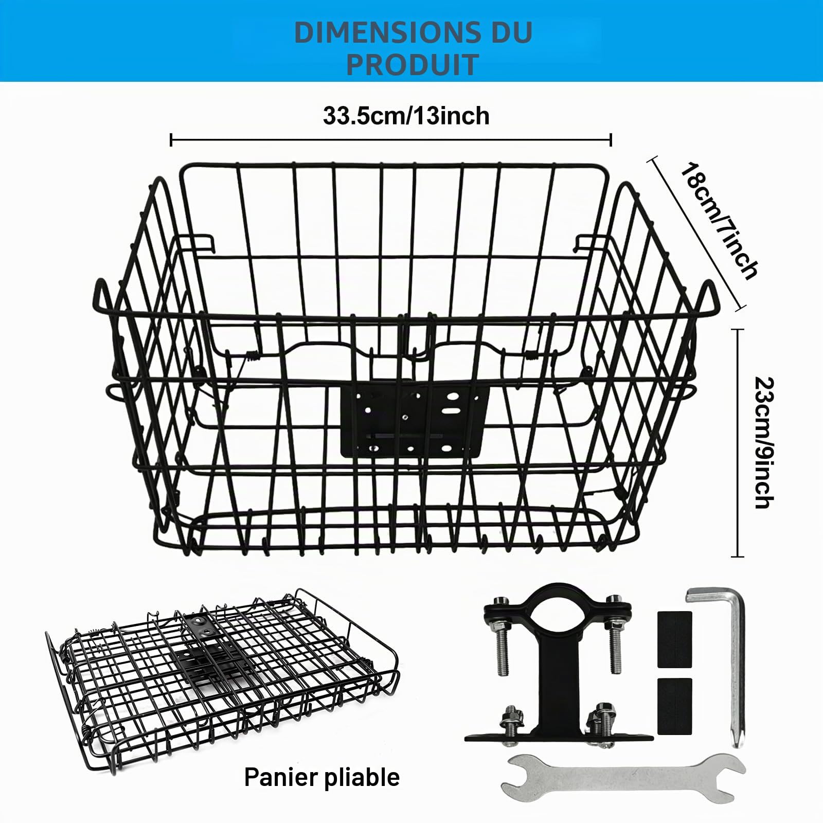 Panier Avant Trottinette Électrique, Panier Avant pour Trottinette 33,5×23×18cm, Panier de Trottinettes, Panier Avants Amovible Rapide pour Vélos Pliants Trottinettes