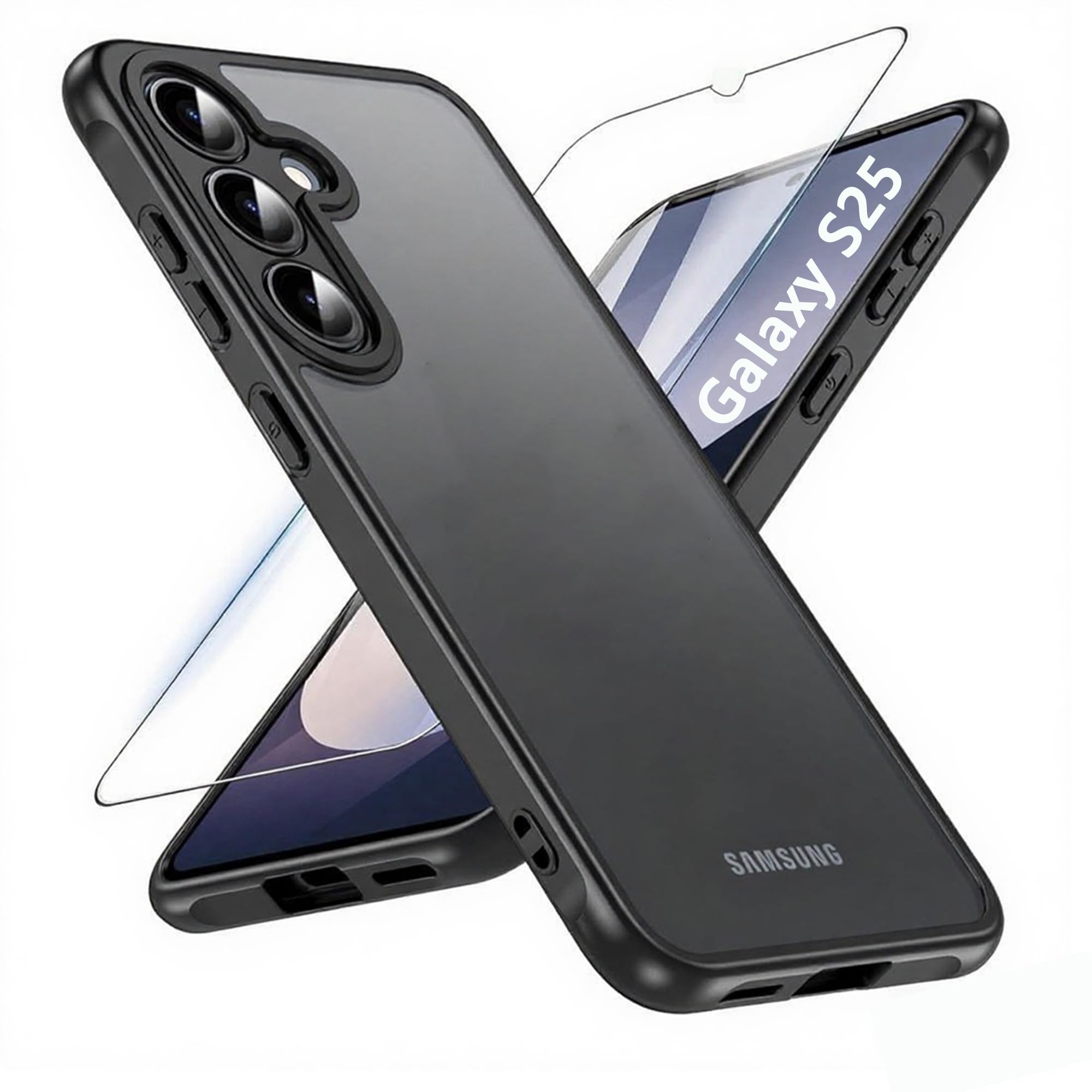 Amazon.co.jp: Galaxy S25 ケース + ガラスフィルム マット仕上げ 半