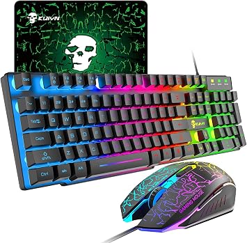 Heavy Duty LED Backlit Gaming Keyboard USB Membrane Wired Waterproof Multifunction Multimedia Keys Adjustable 2400 DPI 6 Buttons + Mouse Pad Compatible with Windows/Mac/Switch/PS4/PS5 IOS for Work/Home Games, Japanese Instruction Manual Included Black