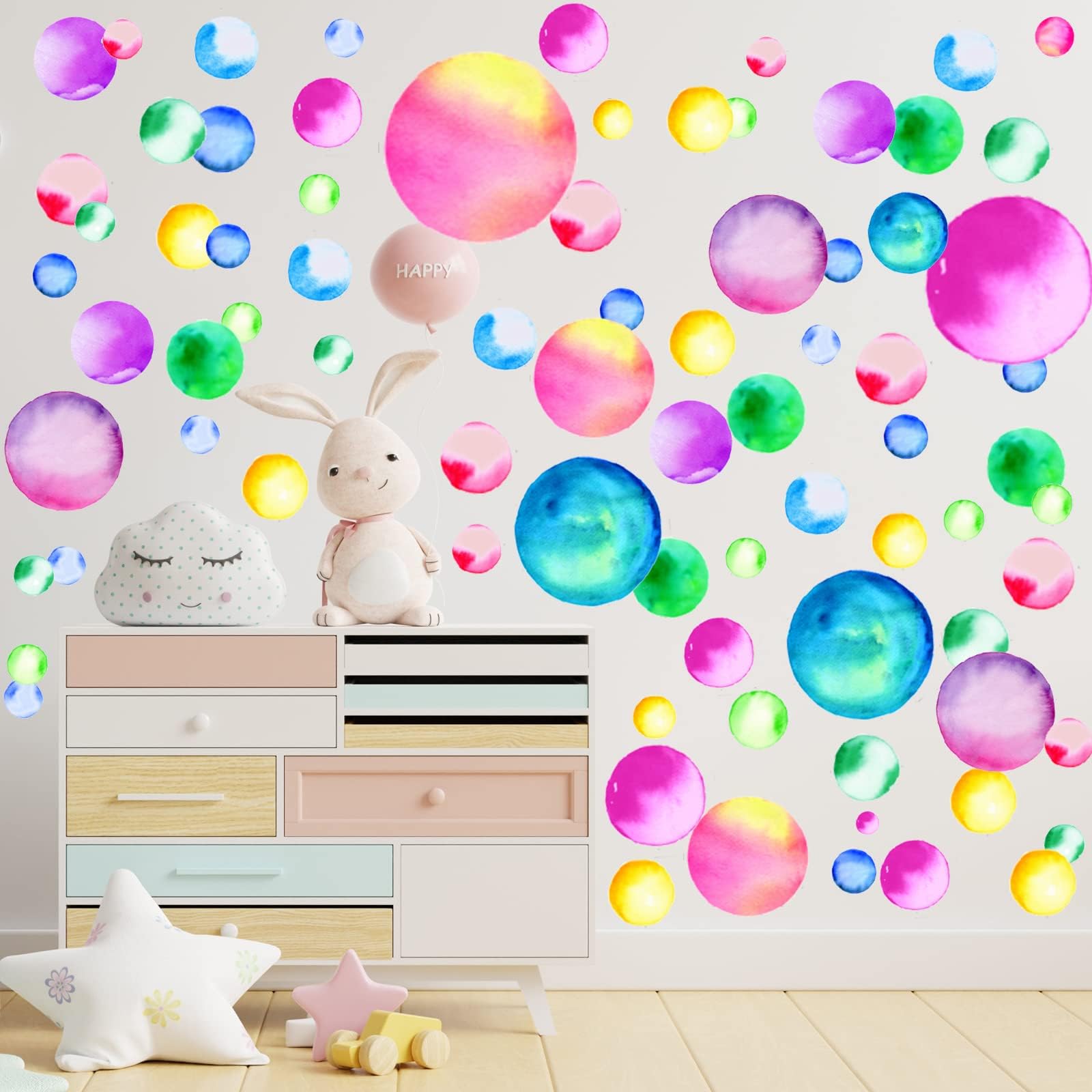 150 Pieces Watercolor Polka Dot Wall Decals - Removable Rainbow Dots For Nursery, Playroom & Home Decor