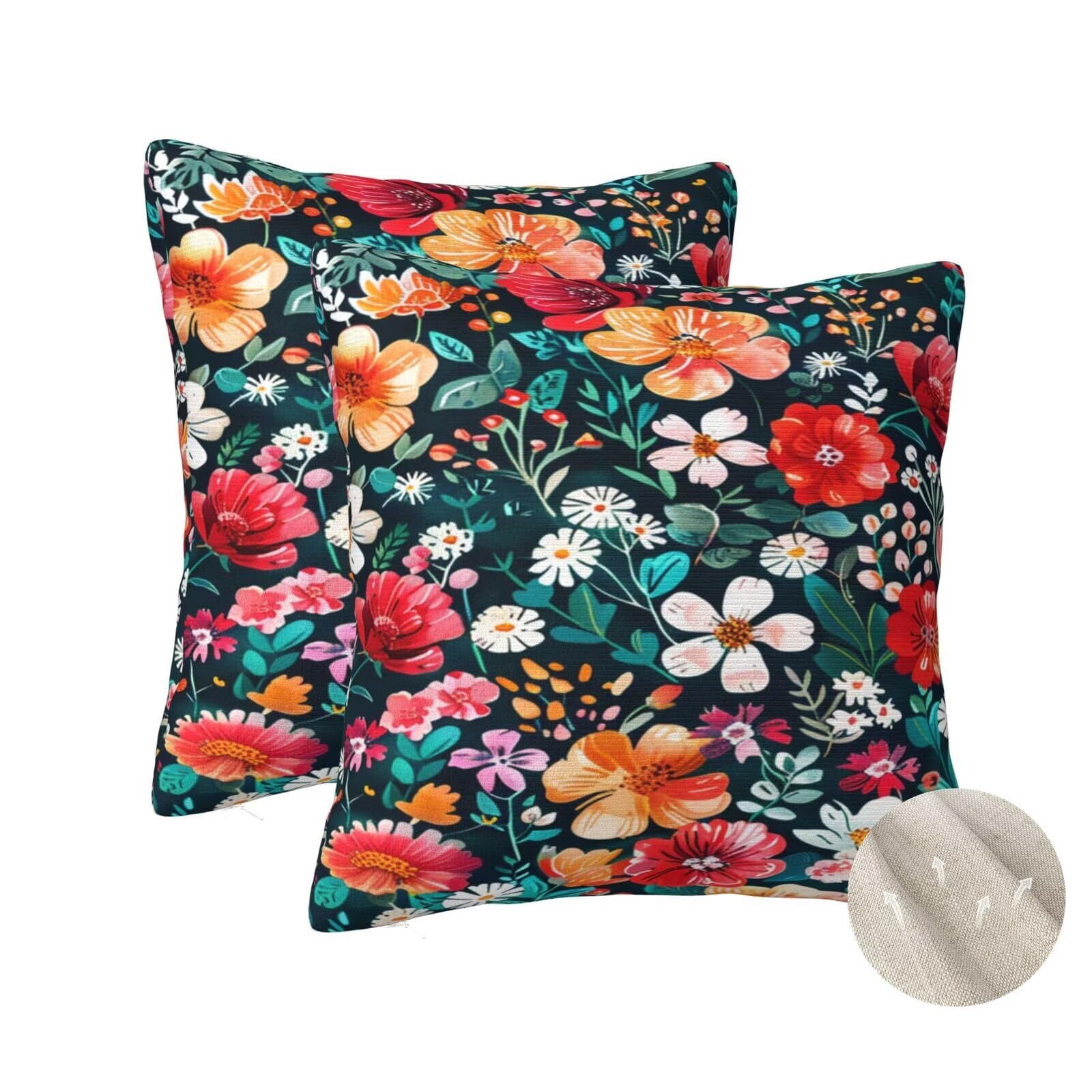 Housses de coussin 70x70 cm fleuries lot de 2 carrés colorés pour canapé