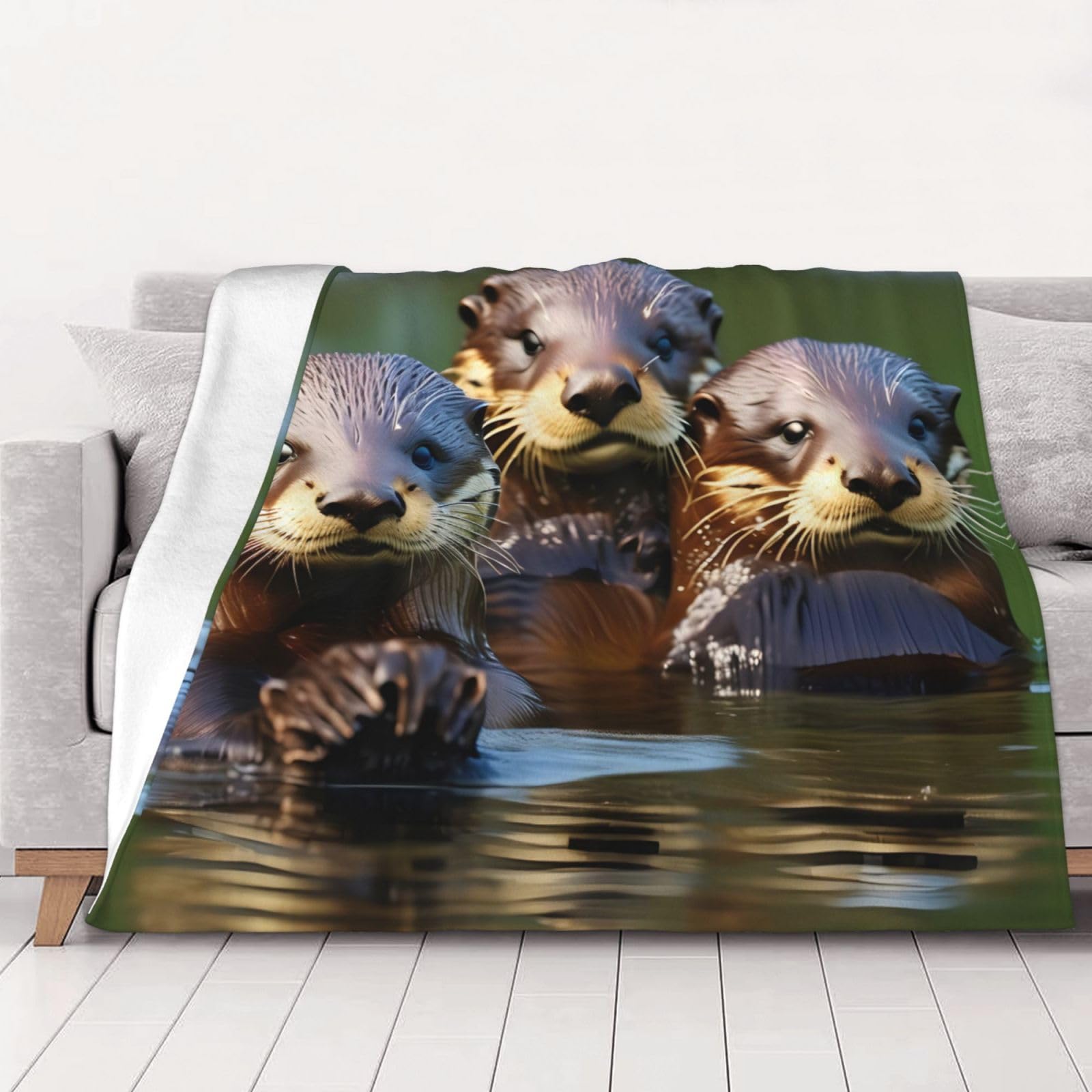 Couverture en flanelle motif loutres marron en microfibre de 101x76 cm