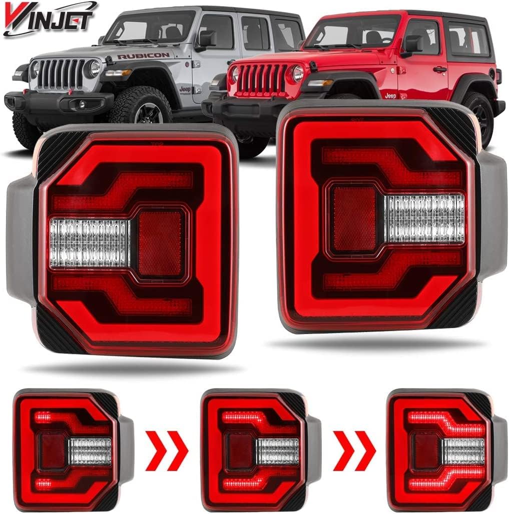 Winjet LED Tail Lights for 2018-2025 Jeep Wrangler JL& 2021-2025 Jeep Wrangler 4XE Plugin with Brake Light Reverse Light Dynamic Sequential Running Turn Signal Light Tail Light Assembly Rear Lamp