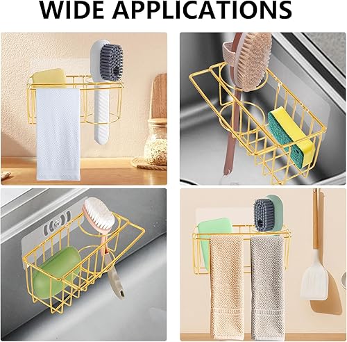 Miniatura 7 de Organizador adhesivo 3 en 1 para fregadero de cocina, esponja de acero inoxidable y soporte para cepillo para fregadero de cocina, adecuado para