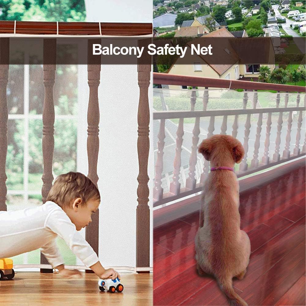 Kids Protective Safety Netting,Sturdy Banister Stair Mesh Net Protector with 25 Nylon Ropes 15 Buckling Straps,Toddler Safety Mesh Net Thicken Secure Guards