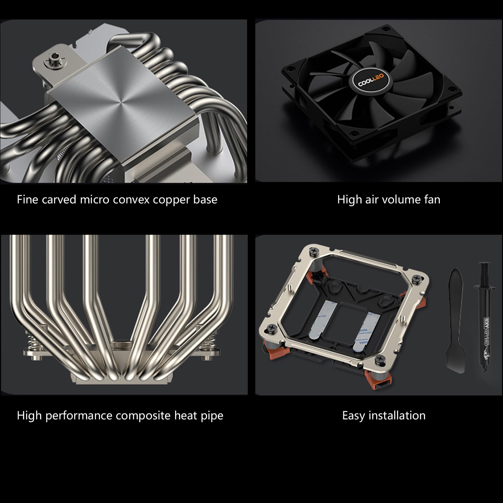 Leiser Gehäuselüfter mit Kupferrohren für effektive Kühlung des LGA1200 1700 115X Gehäuses 6 Heatpipes Luftgekühlter Kühler Leiser Lüfter