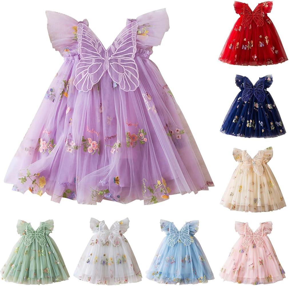Amazon.com: Toddler Baby Girl Kid Princess Butterfly Wings Fairy Dresses  Floral Tulle Tutu Dress Wedding Birthday Party Clothes (BU2, 6-12 Months):  Clothing, Shoes & Jewelry