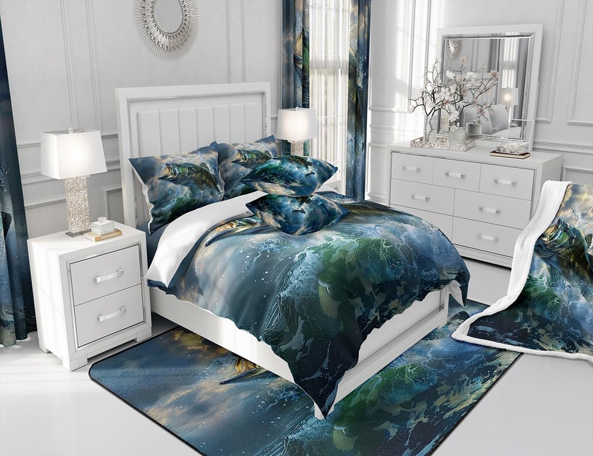 Feelyou 3x5 Fish Area Rug for Living Room Bedroom, Multicolor, Modern, Rectangular, Low Pile, Non Slip Backing, Machine Made, Cotton, Indoor, Kids