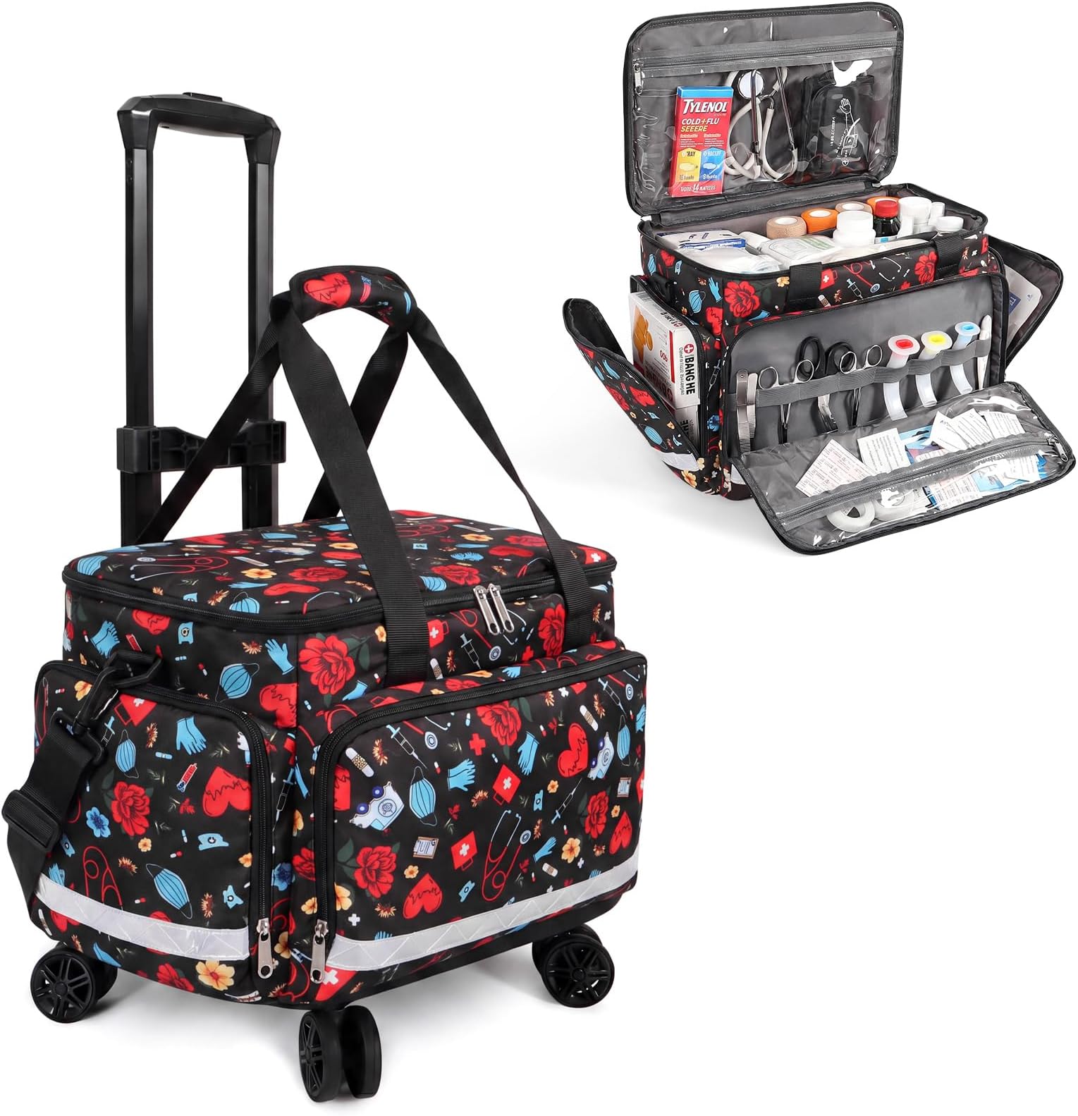 Medical Bag Rolling Roller Bag Trolley Duffel Nurses EMT CNA RN Empty for First Aid Responder Home Health Care Nursing Student Roll Duffle Bag Carry on Wheels Wheeled Work Physicians Doctor