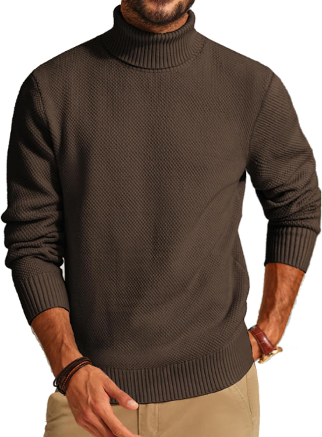 PJ PAUL JONES Mens Turtleneck Sweaters Long Sleeve Mock Neck Knit Sweaters Ribbed Slim Pullover Sweater