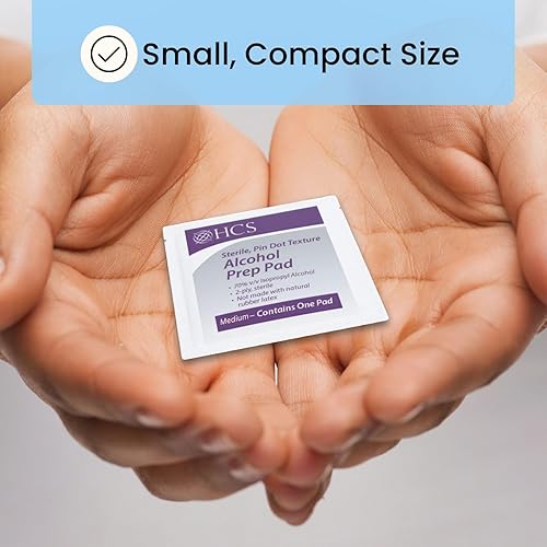 Miniatura 5 de HCS - Almohadillas de preparación de alcohol medio - Toallitas con alcohol isopropílico al 70%, envueltas individualmente, 2 capas, texturizadas,
