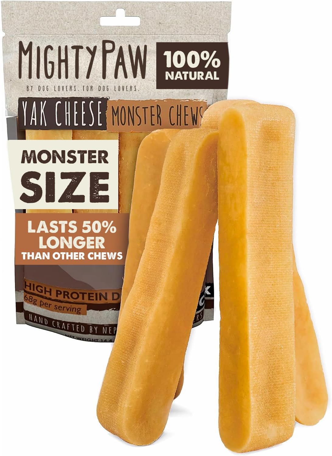 Mighty Paw Yak Cheese Dog Chews, Limited Ingredients, Monster 4-Pack