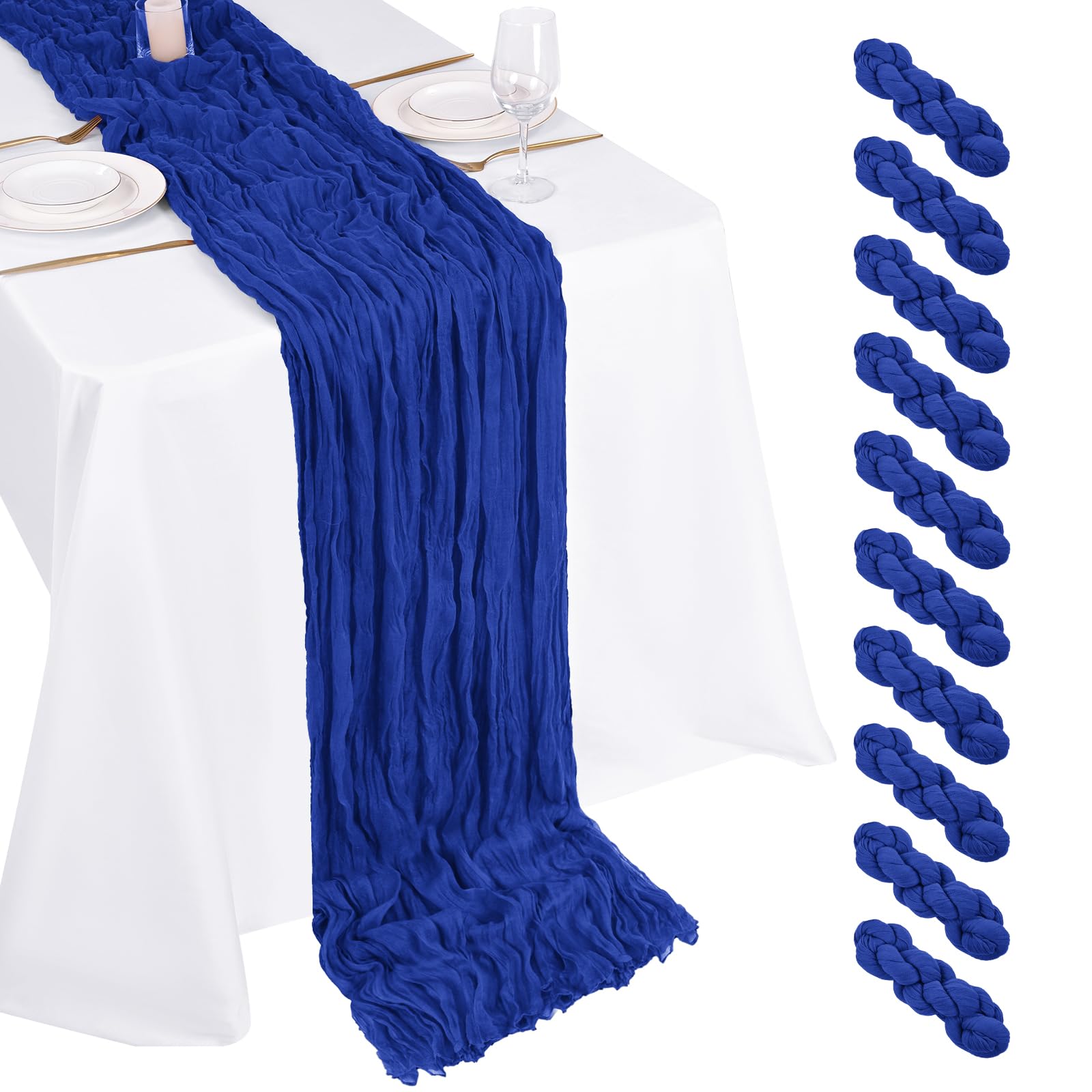 Photo 1 of 10 Pack Royal Blue Cheesecloth Table Runner 17x108 Inch Boho Gauze Cheese Cloth Table Runners for Wedding Party Baby Shower Birthday Home Decor
