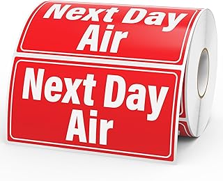 500 Pcs Next Day Air Shipping Labels 4" x 2" Red Warning Stickers Waterproof Adhesive Next Day Ship Stickers for Priority Packages Expedited Mailing