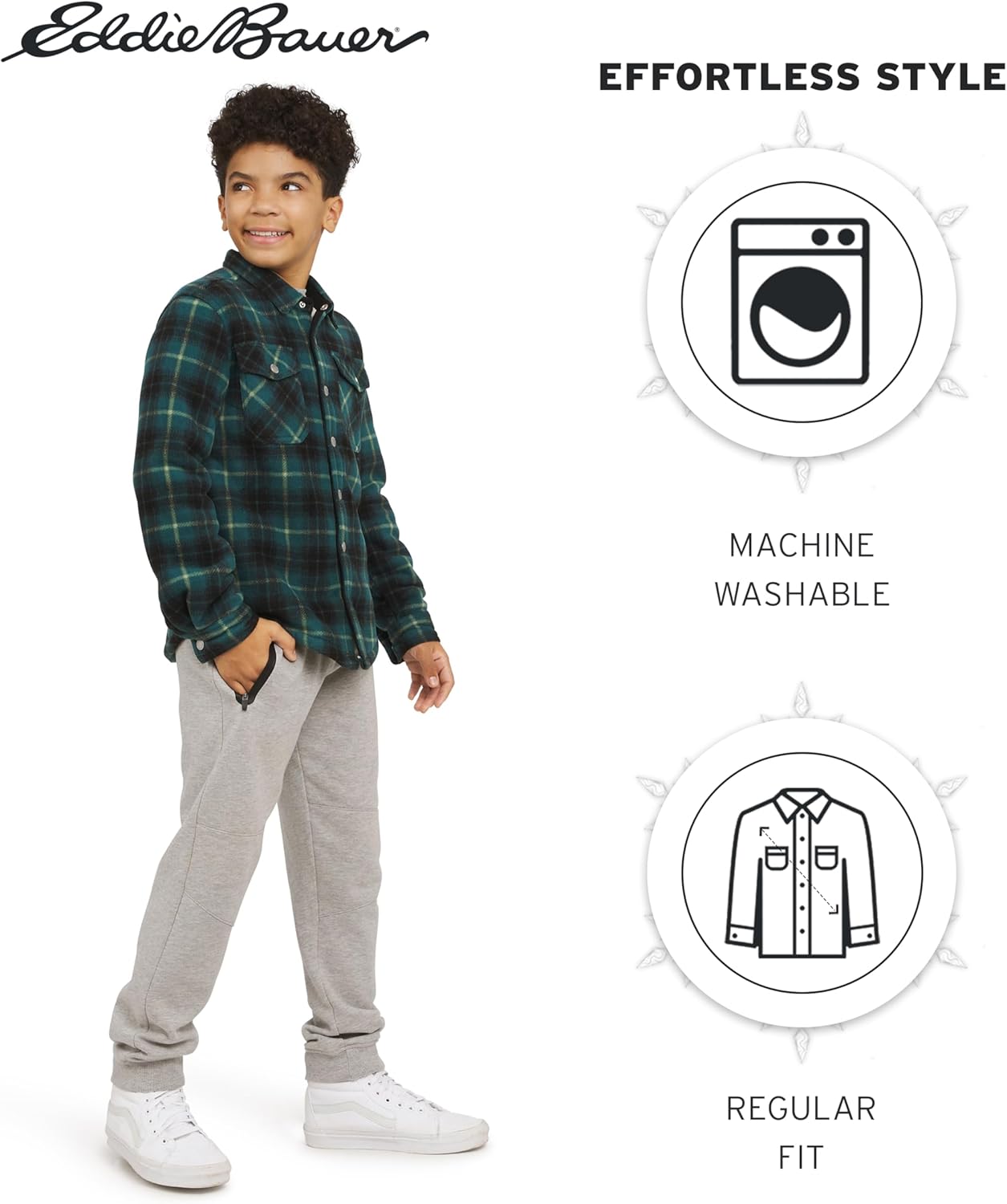 Eddie Bauer Boys' Plush Faux Sherpa Lined Fleece Button-Down Shirt Jacket (XS-XL) - Image 7