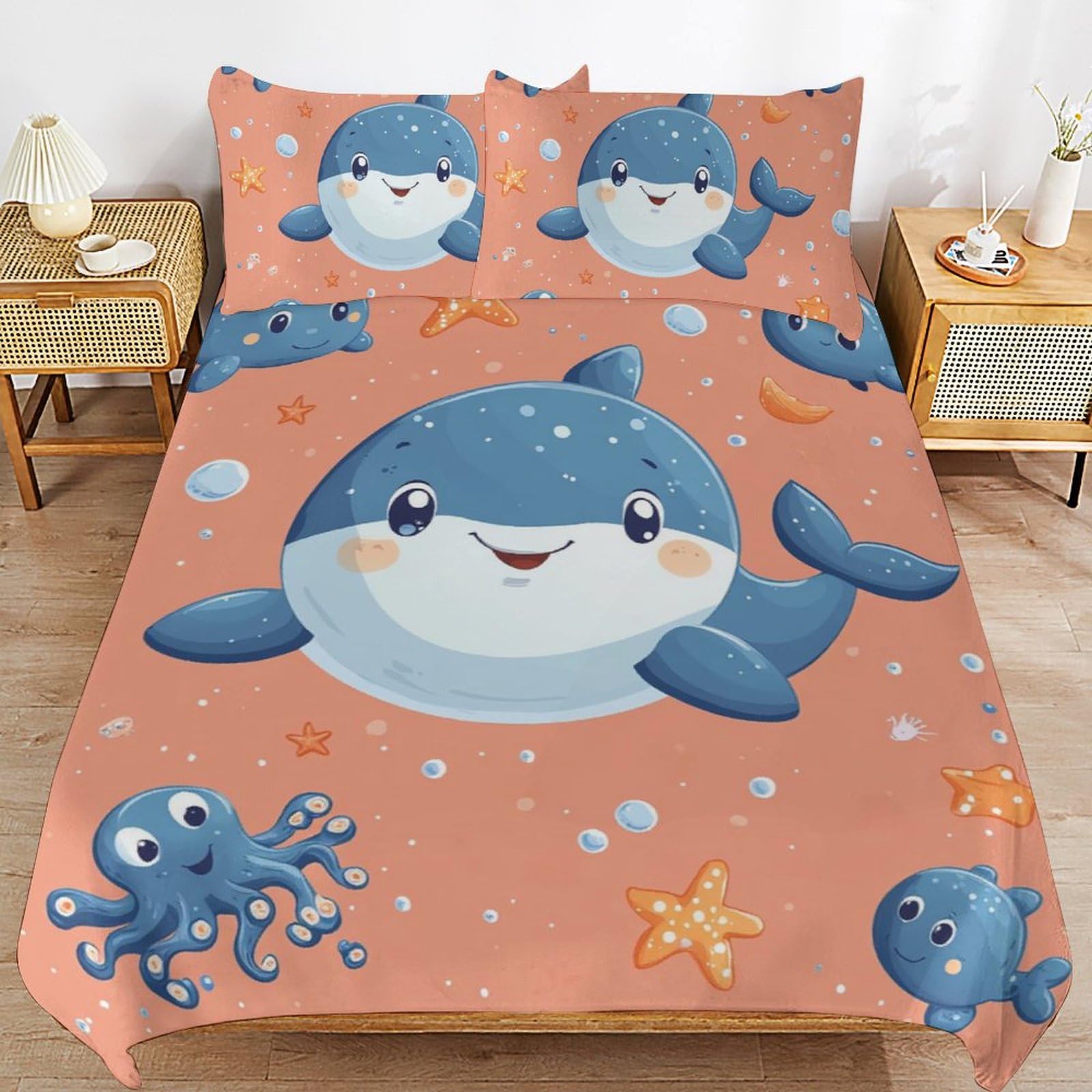Juego de ropa de cama de ballena suave de microfibra transpirable