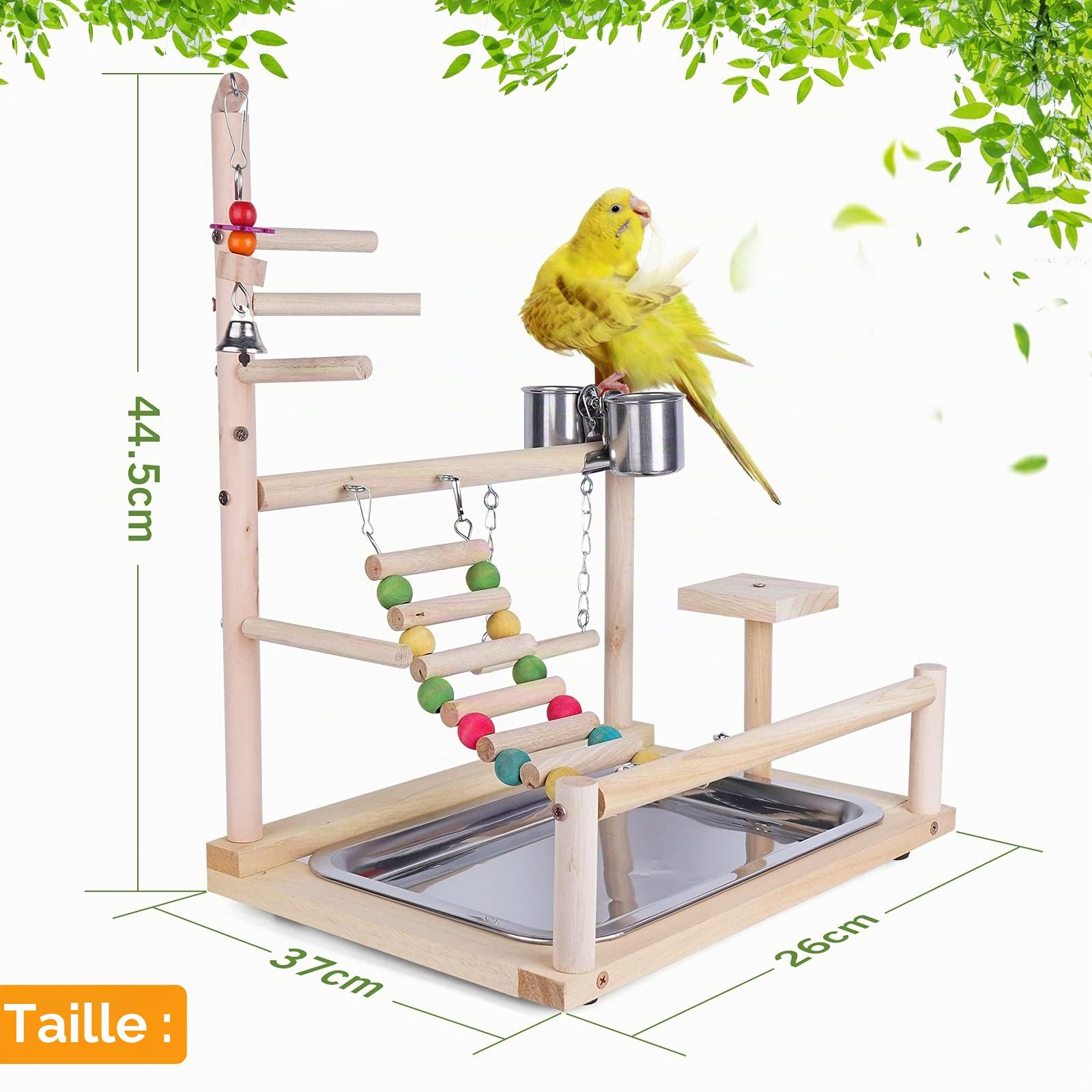 Aire de Jeux pour Perroquets, Jouets Oiseaux en Bois avec Mangeoire, Balancer, Jouet à Mâcher, Support de Jeu pour Perroquet pour Calopsittes, Conures, Perruches, Pinsons
