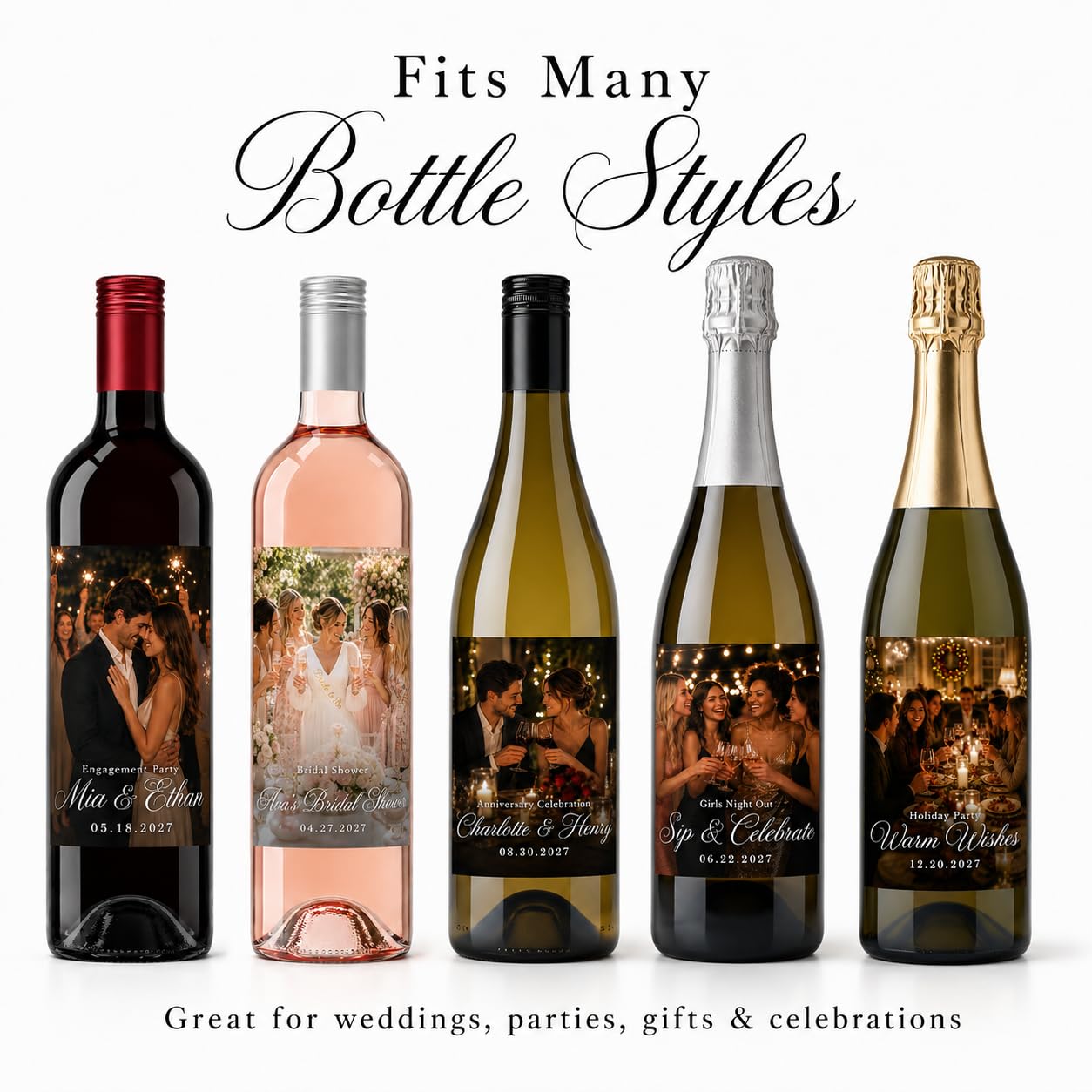 Etichette personalizzate del vino della foto Adesivi personalizzati della bottiglia di | Bomboniere, festa di compleanno, regali di anniversario, addio al nubilato, etichette champagne, carica il tuo design